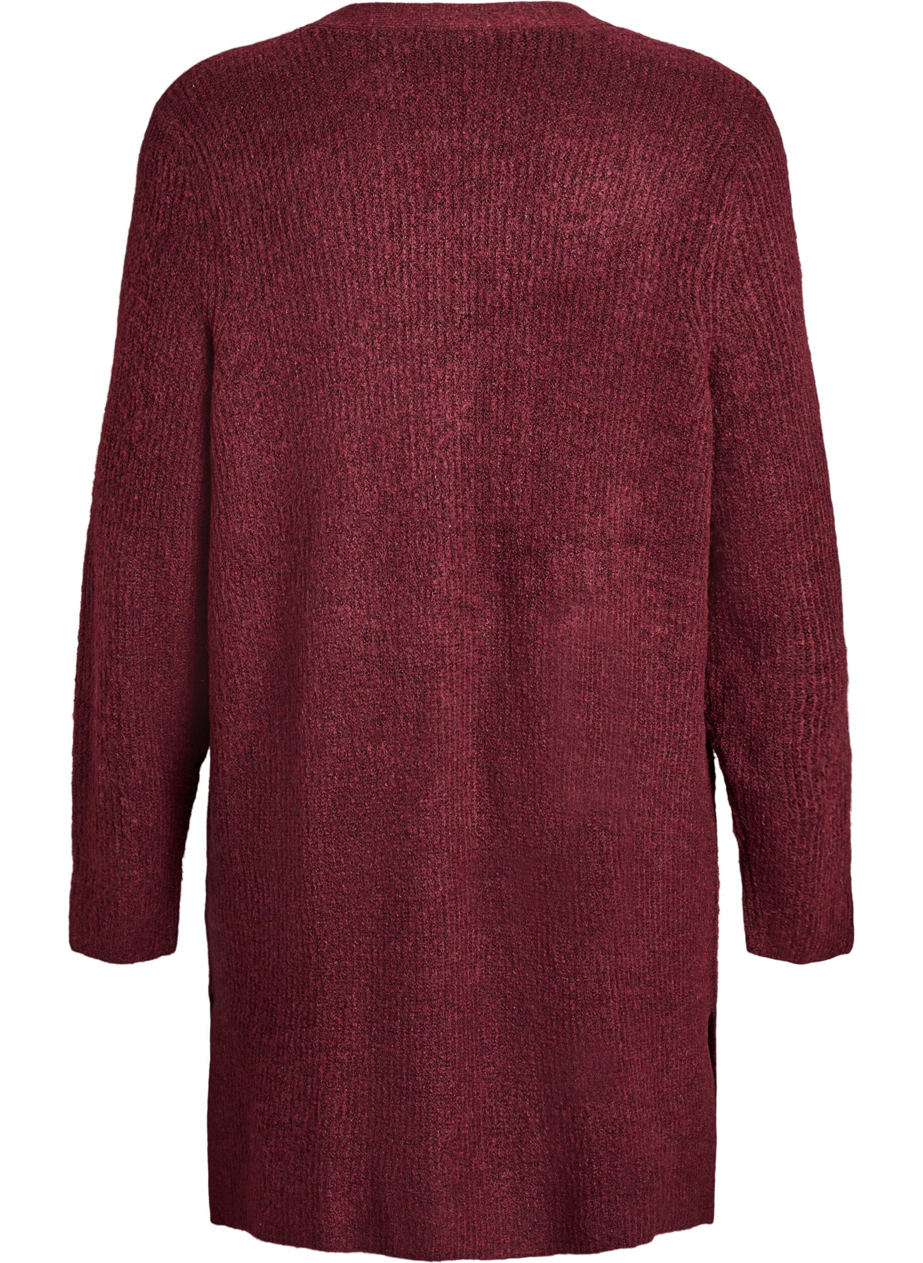 Zizzi FLASH - Langer Rippstrick-Cardigan mit offener Front, Rot, Packshot image number 1