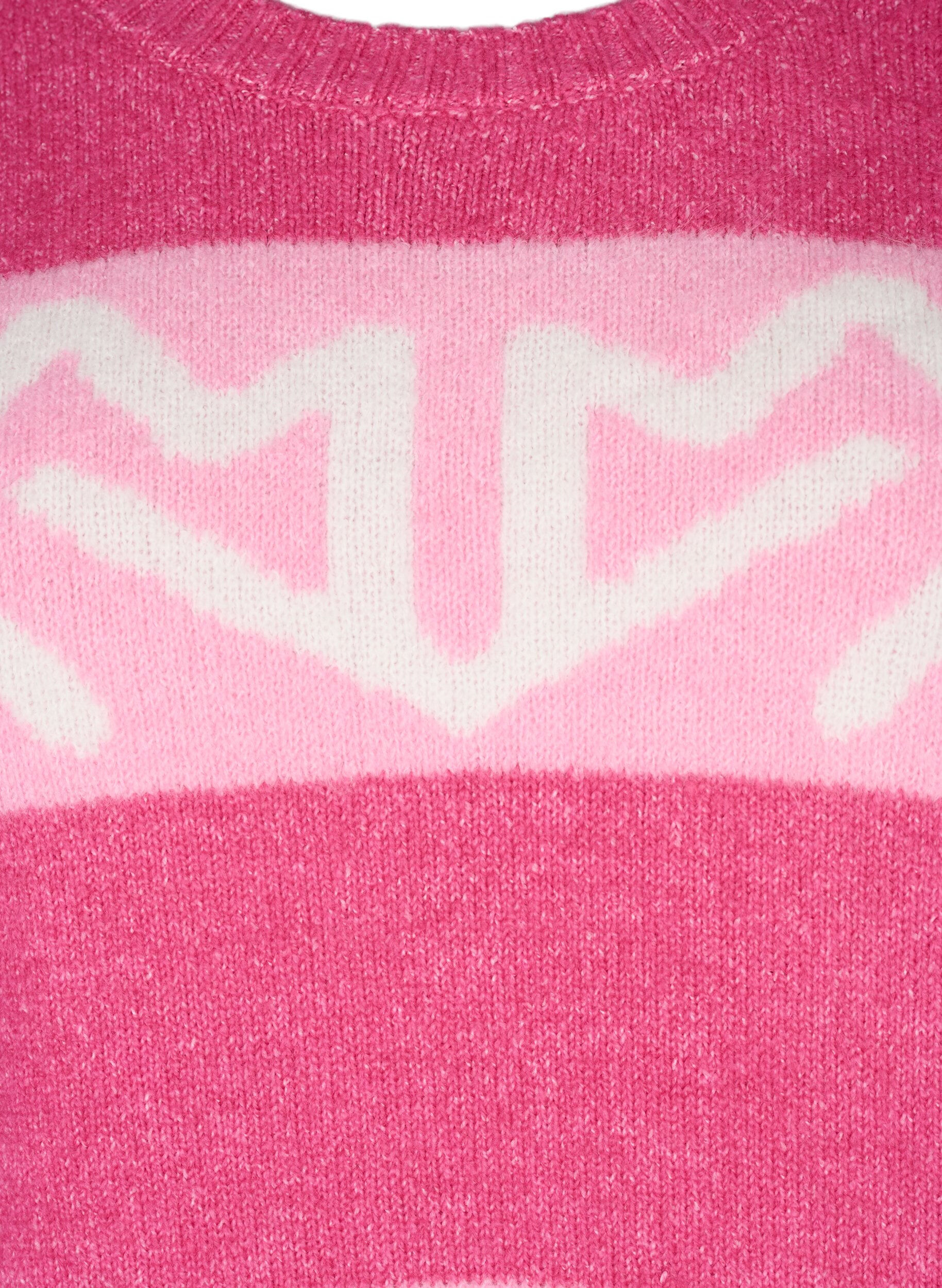 Zizzi Pull en maille ray&eacute; avec motif graphique, Raspberry Rose Comb, Packshot image number 2