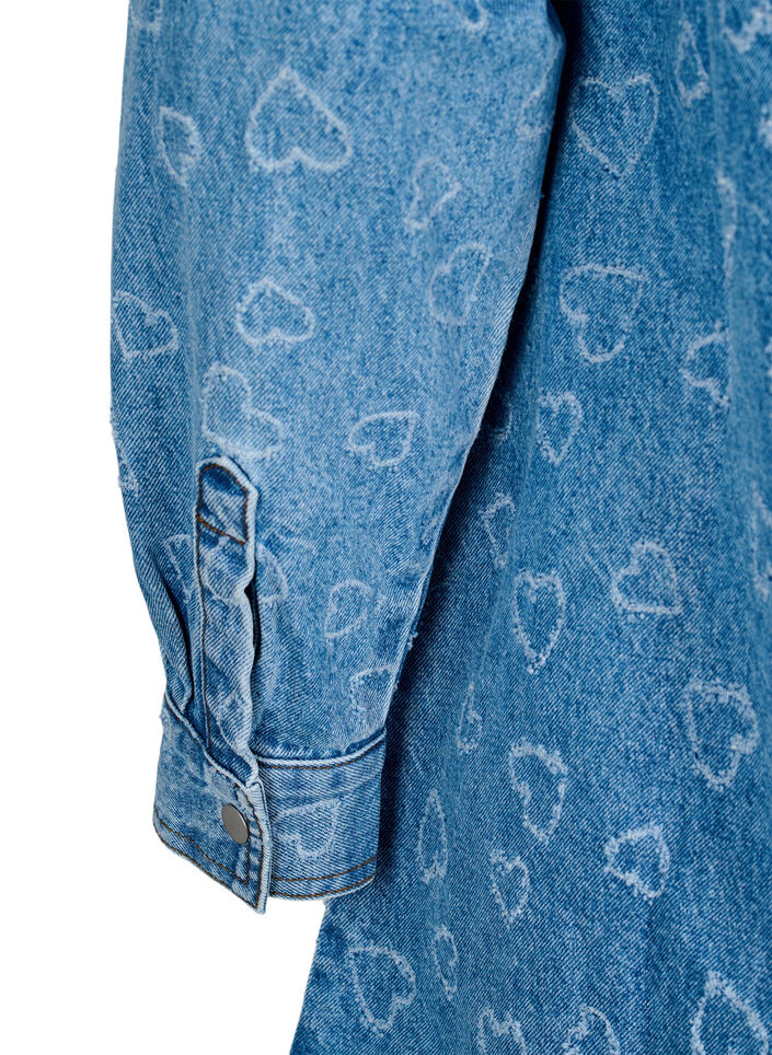 Robes en denim avec motif cœur, Bleu, Packshot image number 3