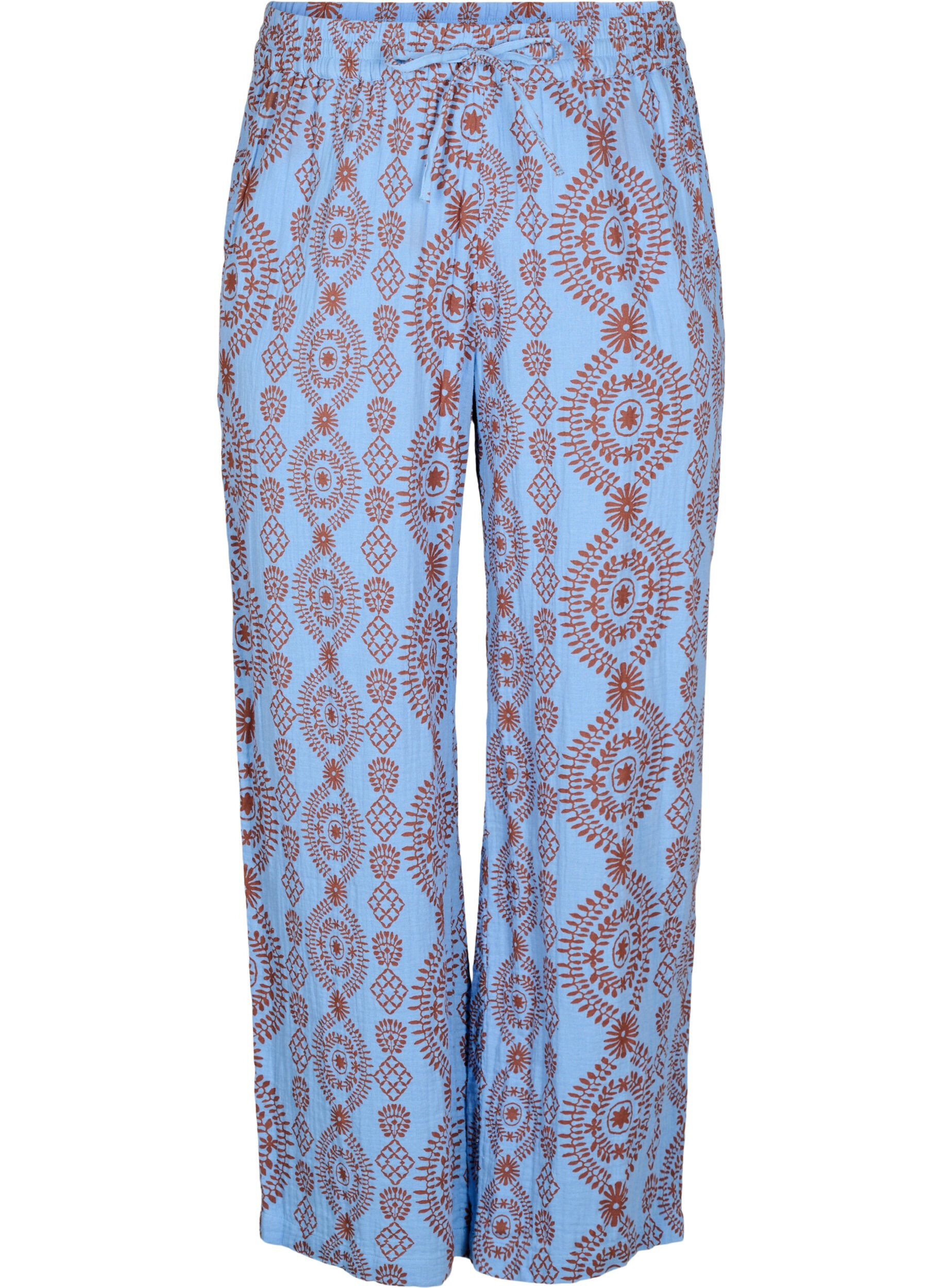 Zizzi Lockere Hose aus Baumwollmusselin mit Punkten, Blau, Packshot image number 0