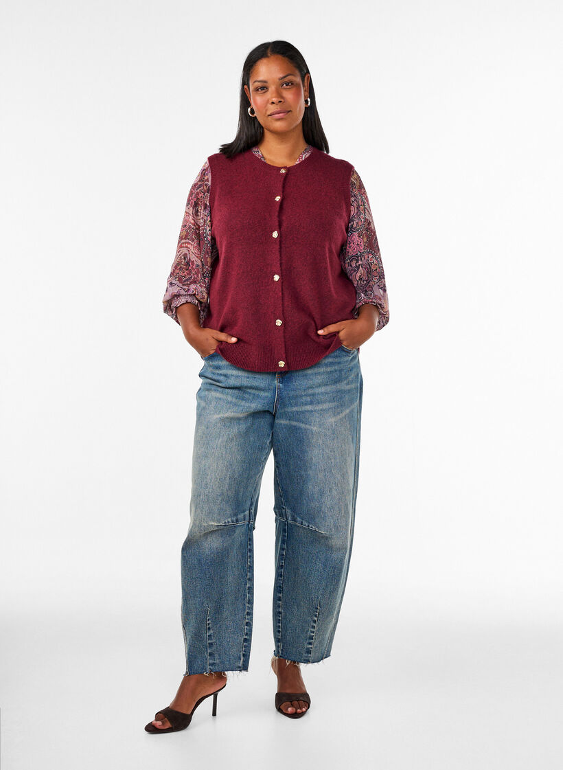 Gilet en maille &agrave; boutons d&eacute;coratifs, Bordeaux fonc&eacute;, Model image number 1