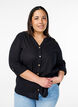 Baumwollbluse mit V-Ausschnitt, Schwarz, Model image number 0