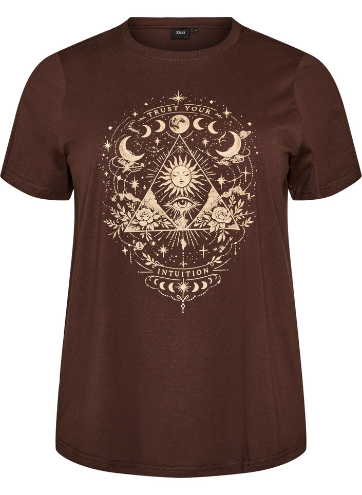 T-shirt en coton avec imprim&eacute; devant, Marron, Packshot image number 0