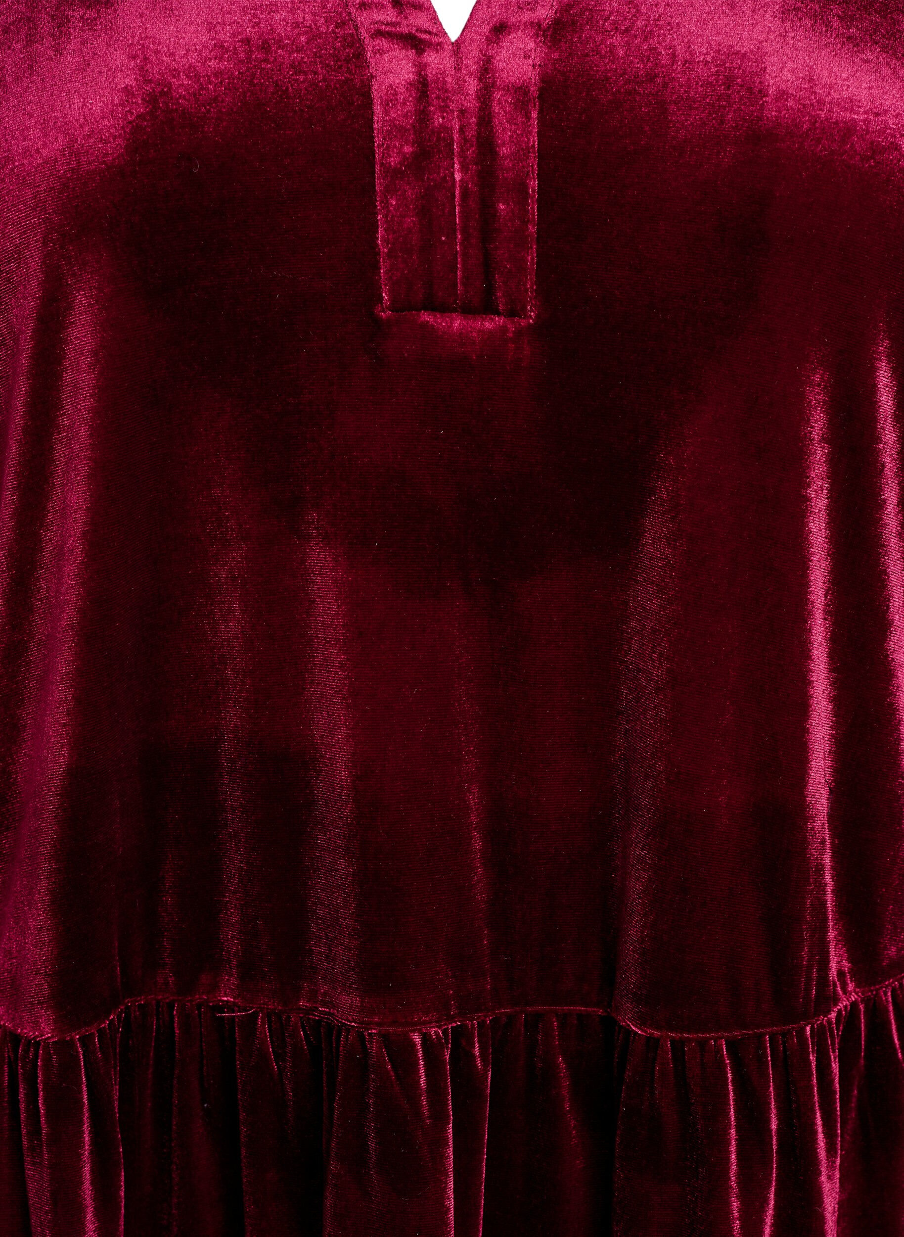 Zizzi Kurzes Kleid aus Velours mit R&uuml;schenkragen und langen &Auml;rmeln, Rot, Packshot image number 2