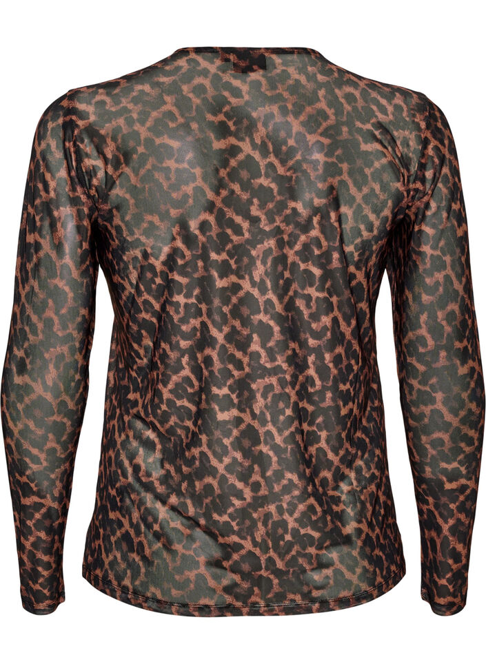 Bluse aus Mesh mit Print, Braun, Packshot image number 1