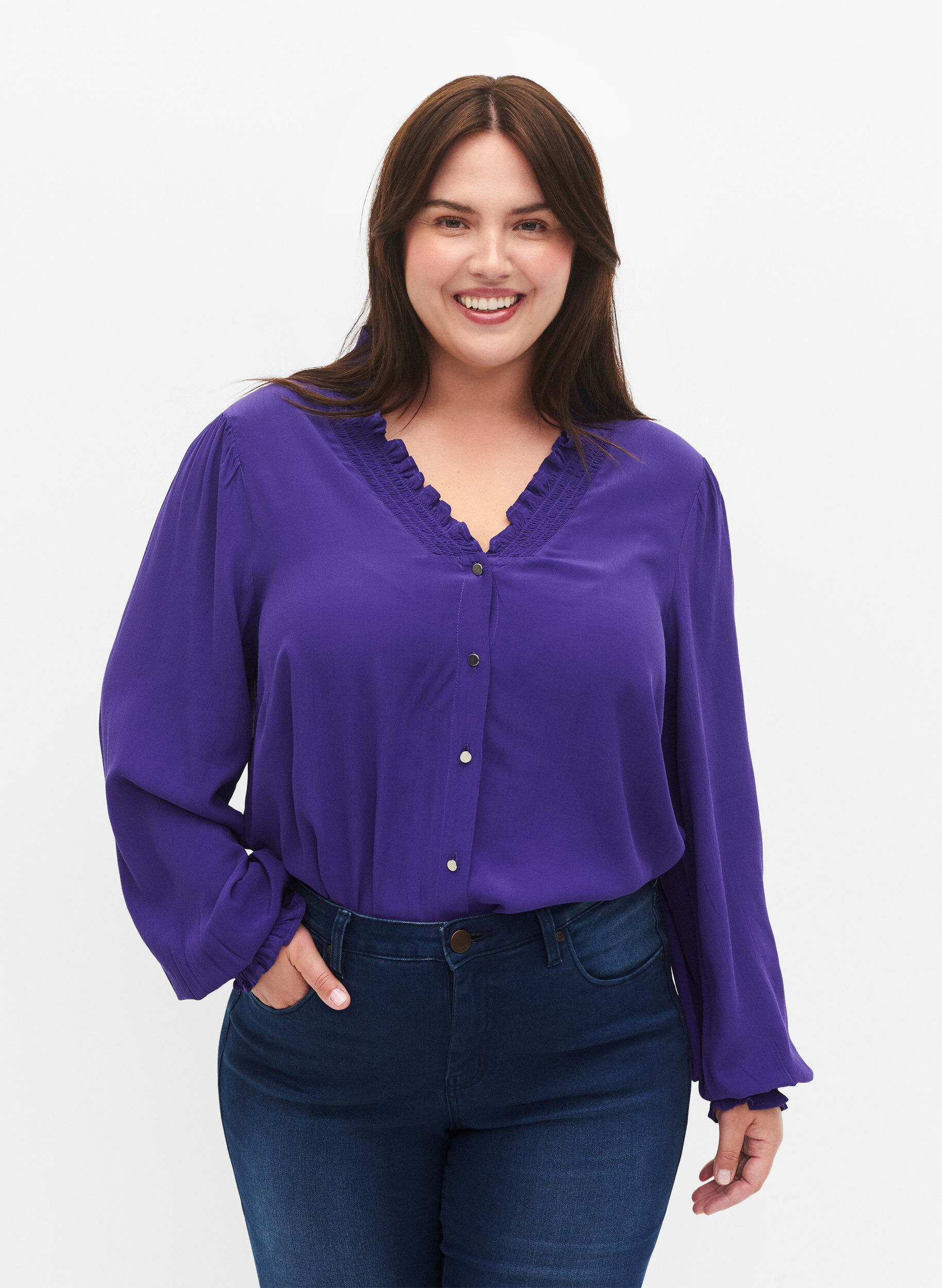 Zizzi Lang&auml;rmlige Bluse aus Viskose, Heliotrope, Model image number 0