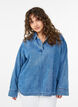 Lockere Bluse aus Denim mit Kragen und V-Ausschnitt, Blau, Model image number 0