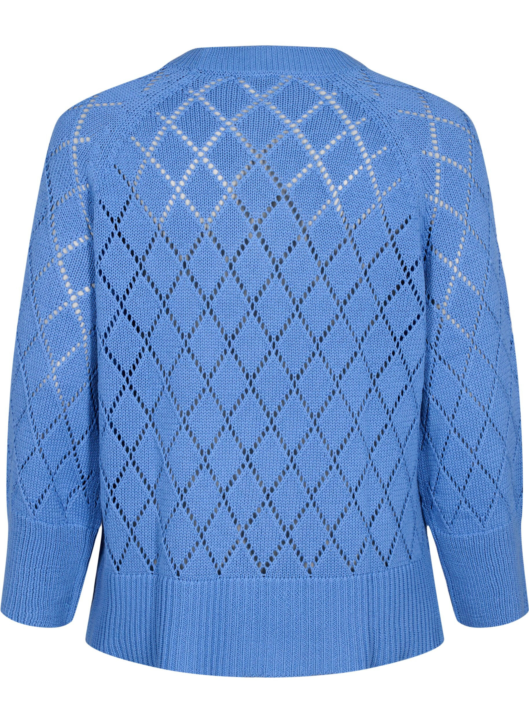 Zizzi Lang&auml;rmelige Strickbluse mit Lochmuster, Blue Bonnet, Packshot image number 1