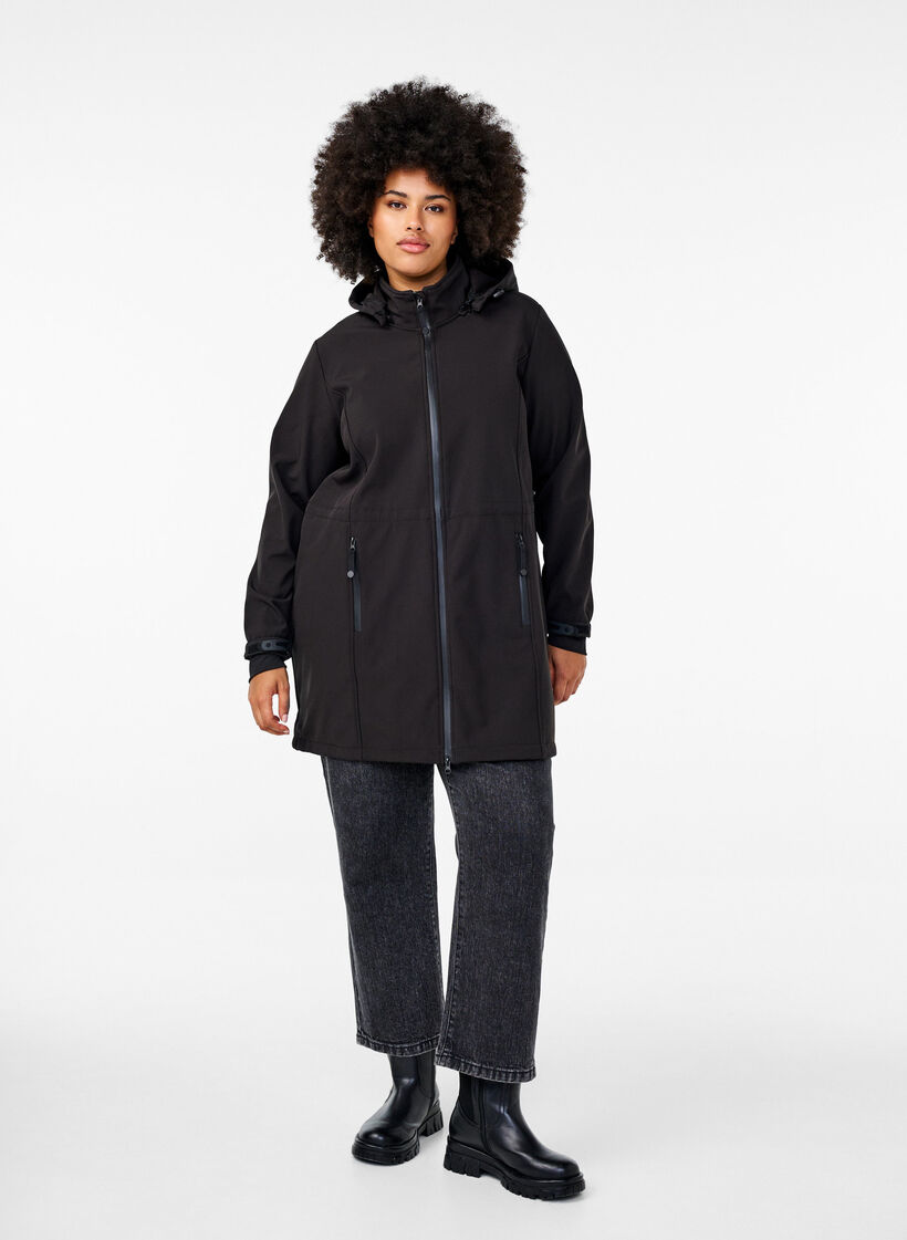 Softshell-Jacke mit abnehmbarer Kapuze, Schwarz, Model image number 1