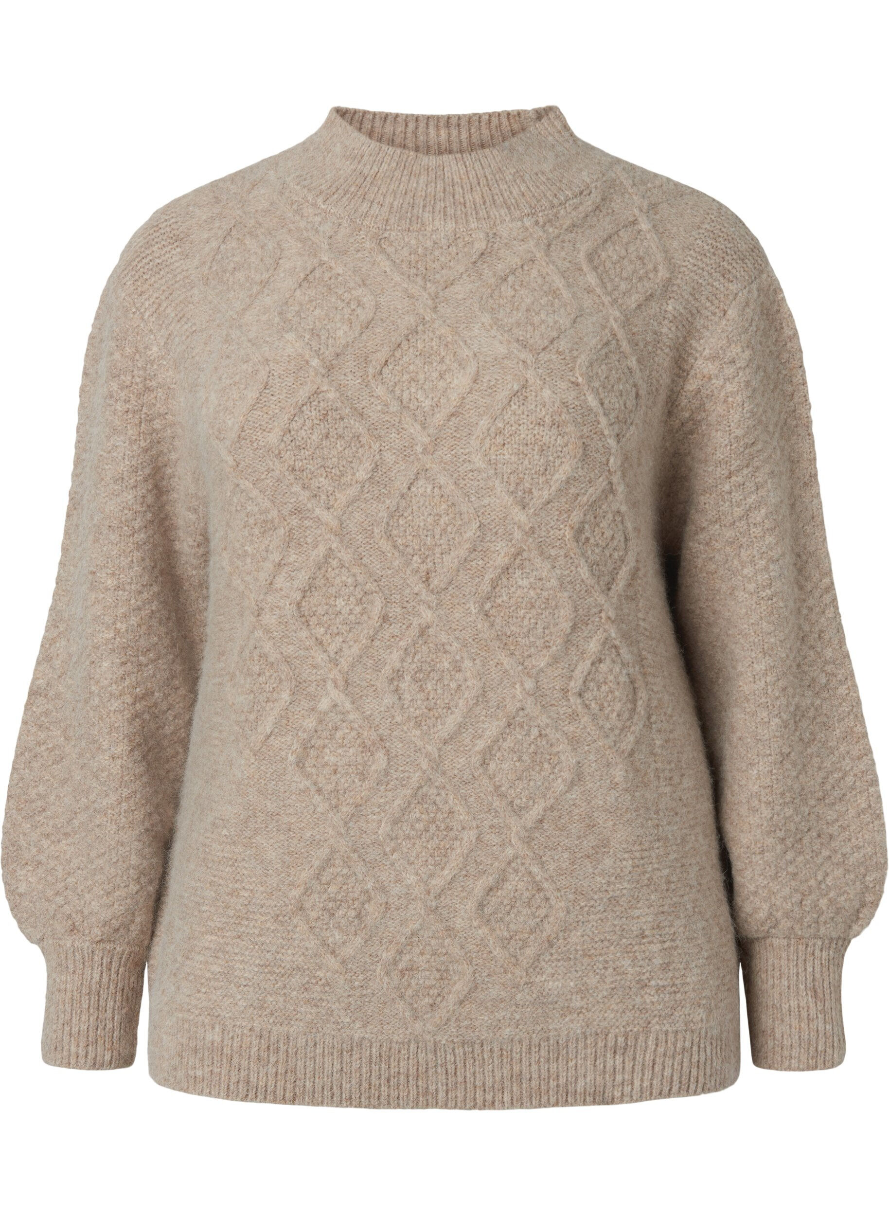 Zizzi Gemusterter Strickpullover mit Rollkragen, Simply Taupe Mel., Packshot image number 0