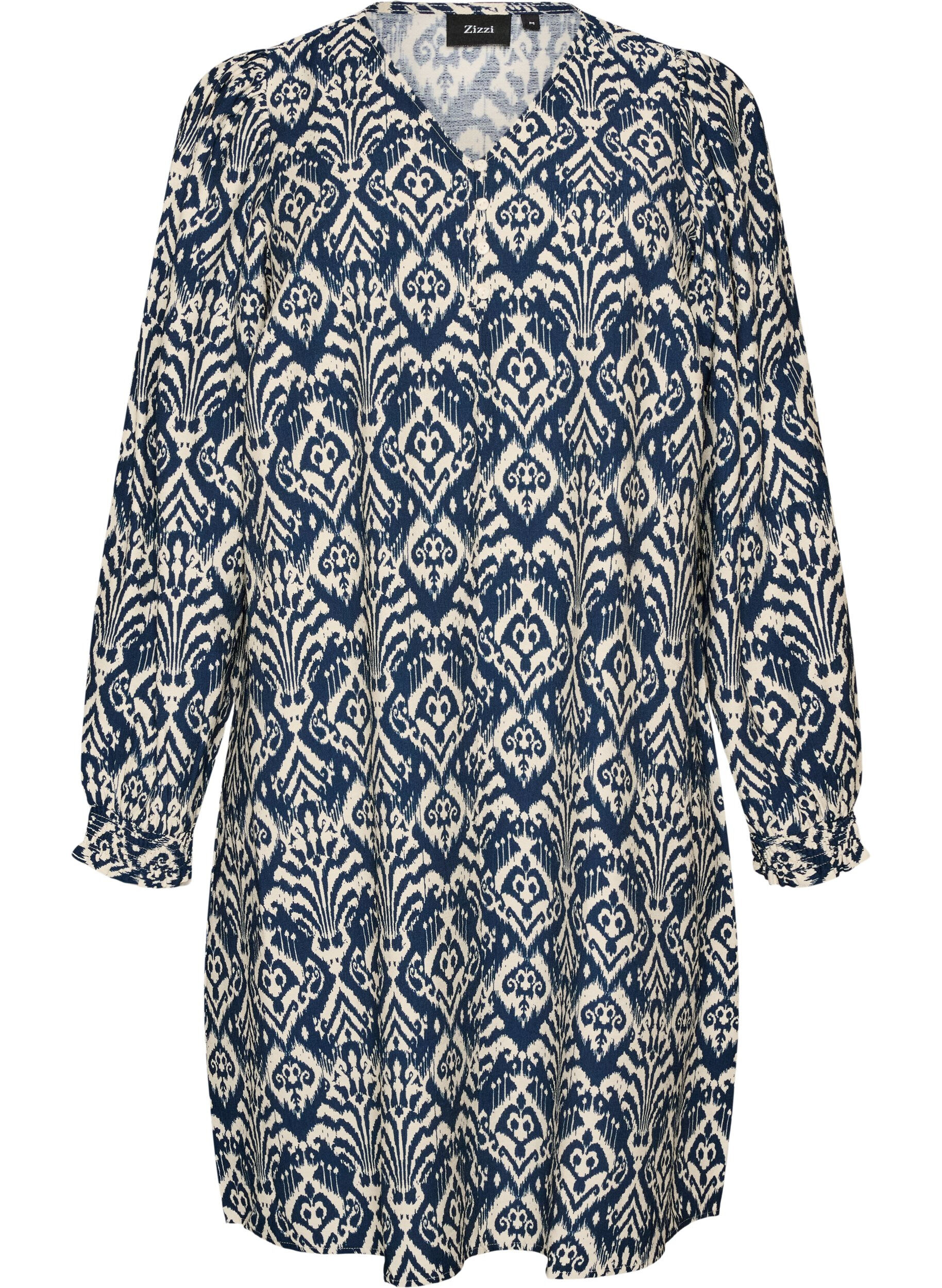 ZizziRobe imprim&eacute;e en viscose &agrave; manches longues, Bleu, Packshot image number 0