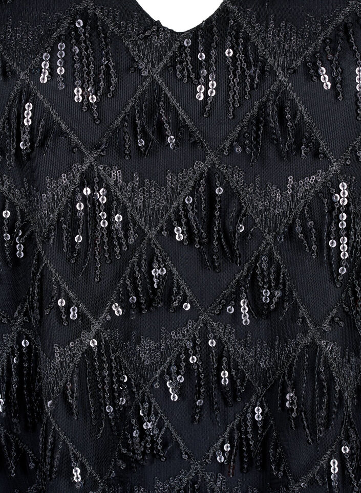 Robe courte avec franges à paillettes, Black, Packshot image number 2