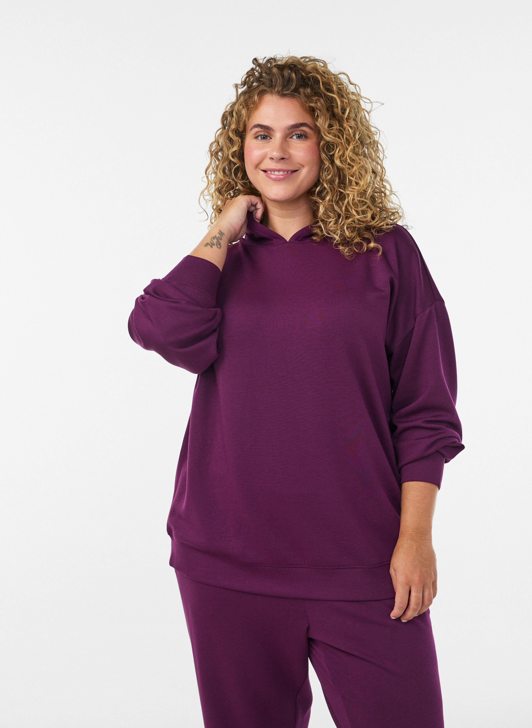 ZizziSweat &agrave; capuche en jersey, Violet, Model image number 0