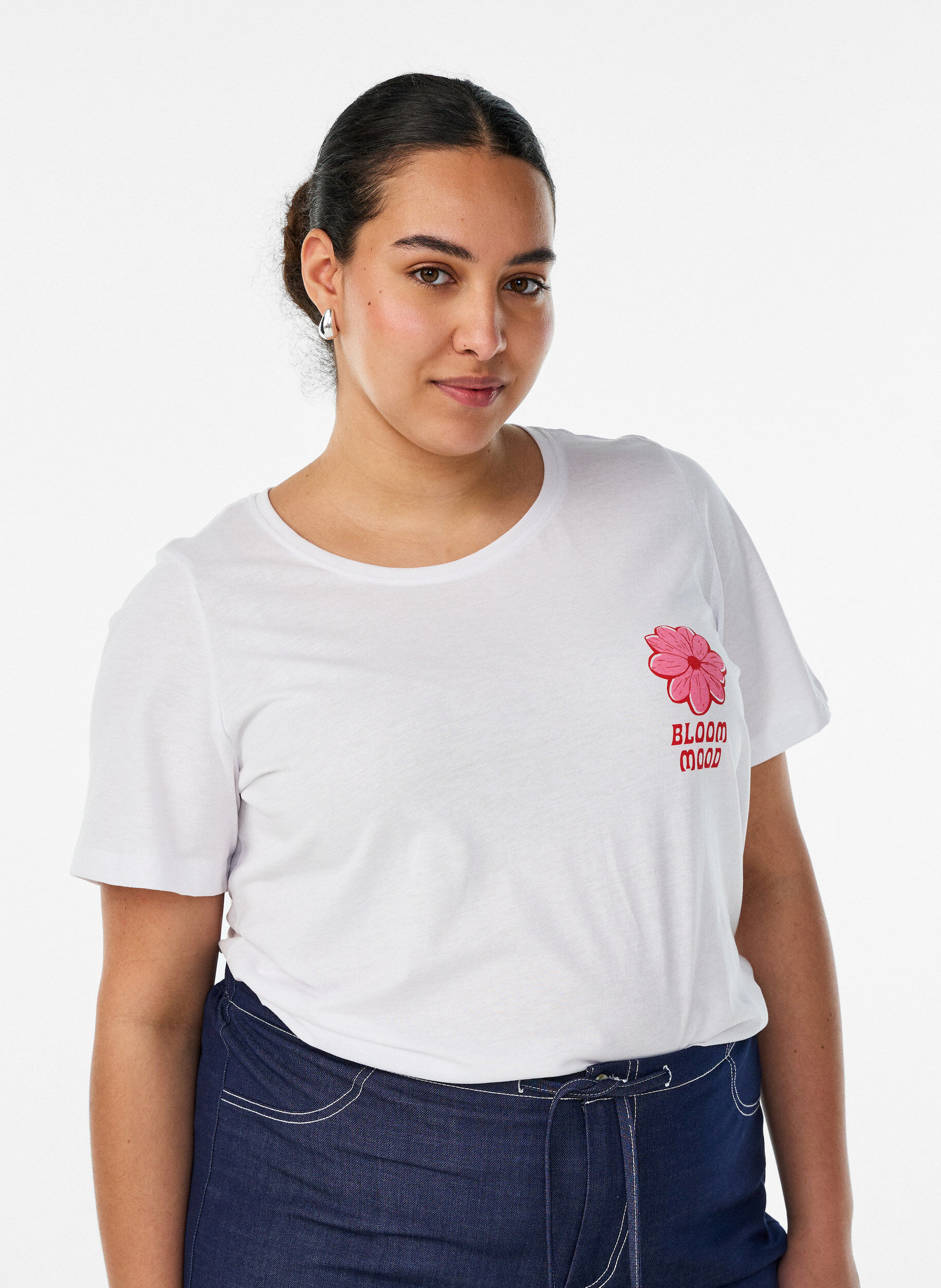 T-Shirt mit Print, Wei&szlig;, Model