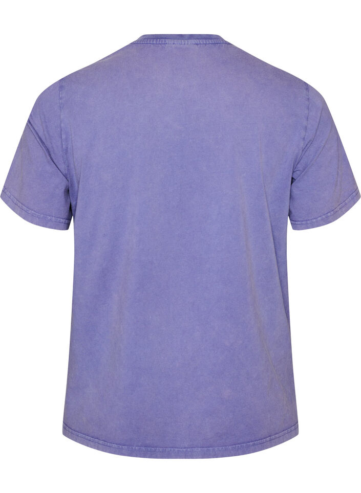 T-shirt en coton avec imprim&eacute; sur le devant et effet d&eacute;lav&eacute;, Violet, Packshot image number 1