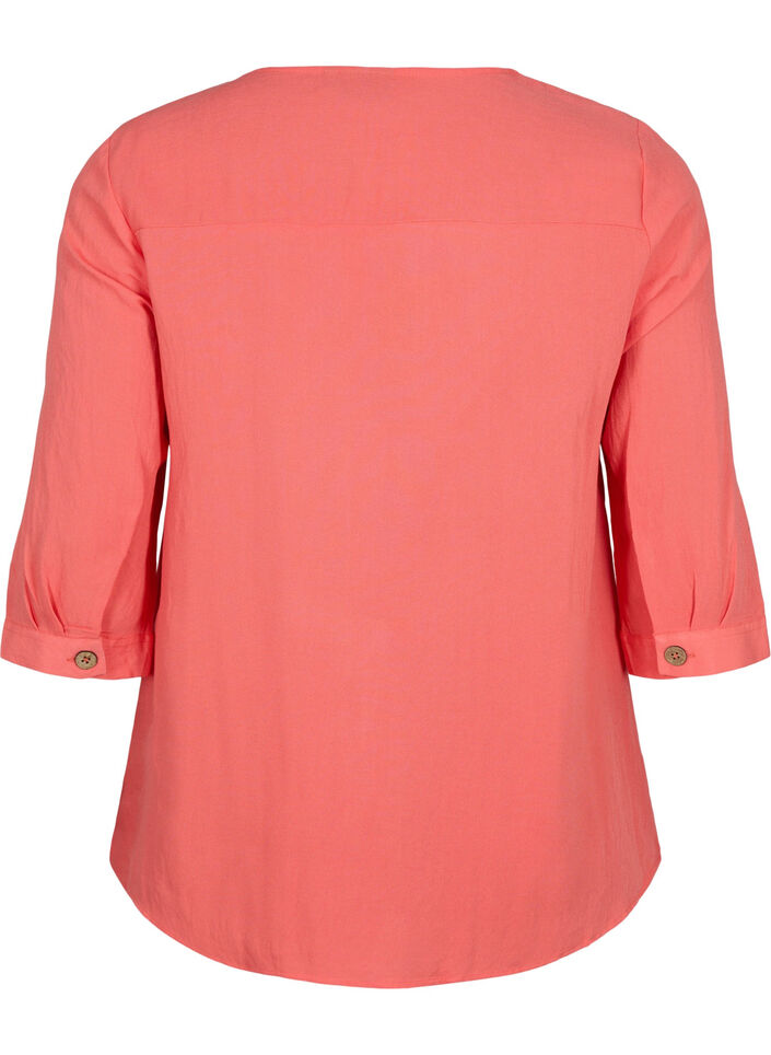 Blouse en viscose avec boutons et col en V, Deep Sea Coral, Packshot image number 1