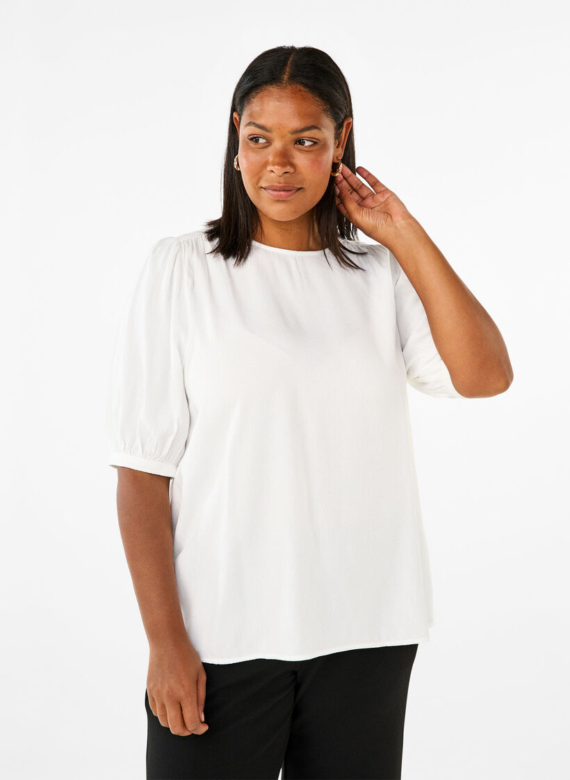  Viskosebluse mit 1/2 Ärmeln, Bright White, Model image number 0