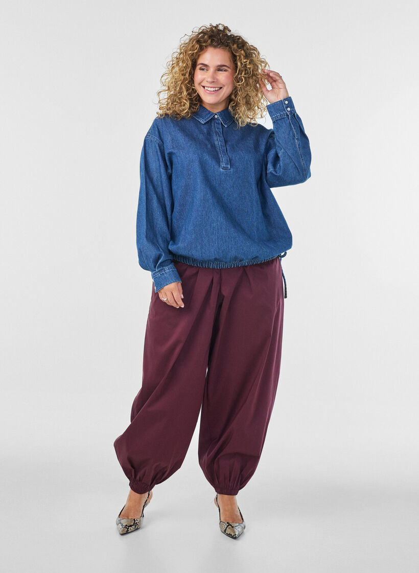 Pantalon ballon avec poches et ceinture &eacute;lastique, Bordeaux, Model image number 0