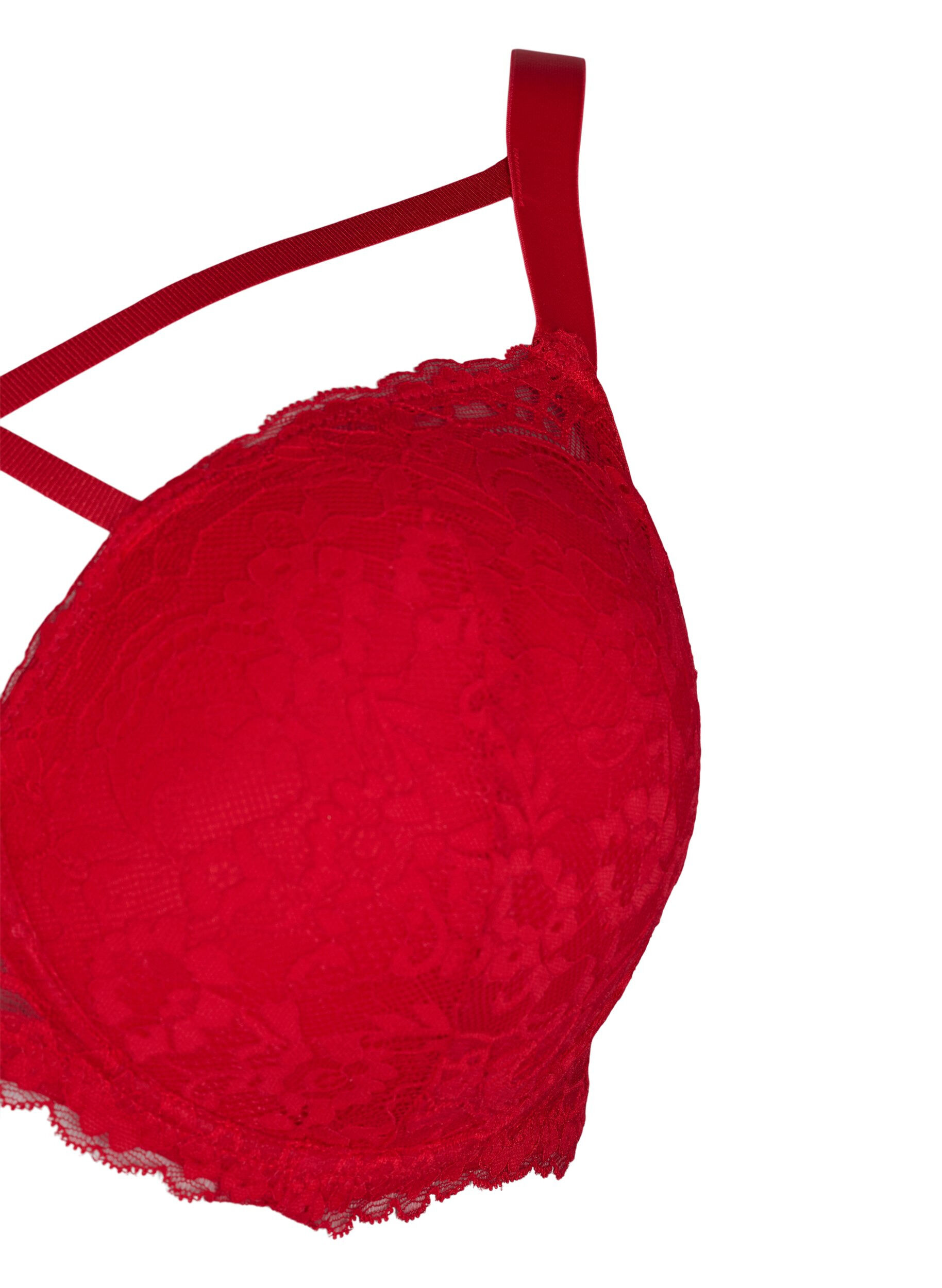 Zizzi Wattierter BH mit Spitze und Straps, Red Ass., Packshot image number 3
