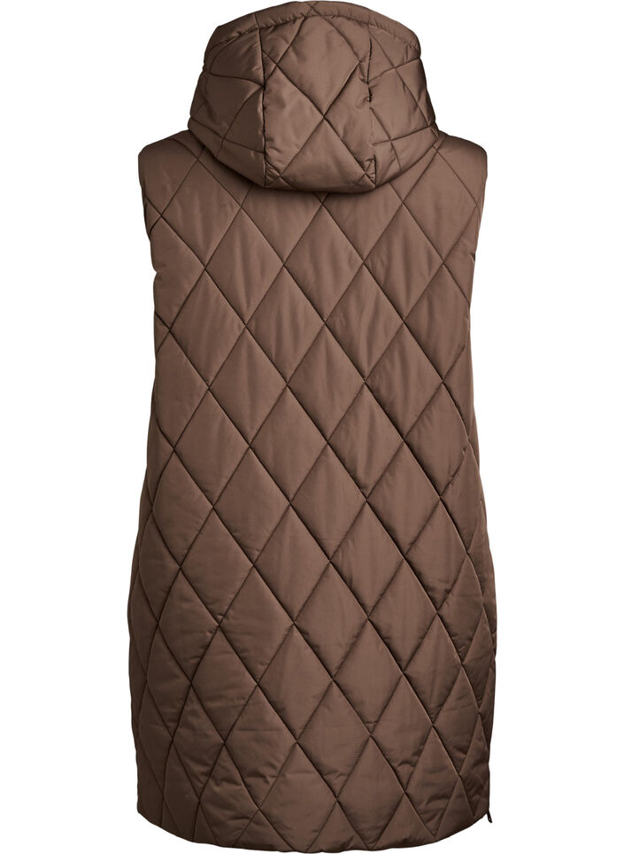 Gilet matelass&eacute; mi-long &agrave; capuche, Marron, Packshot image number 1