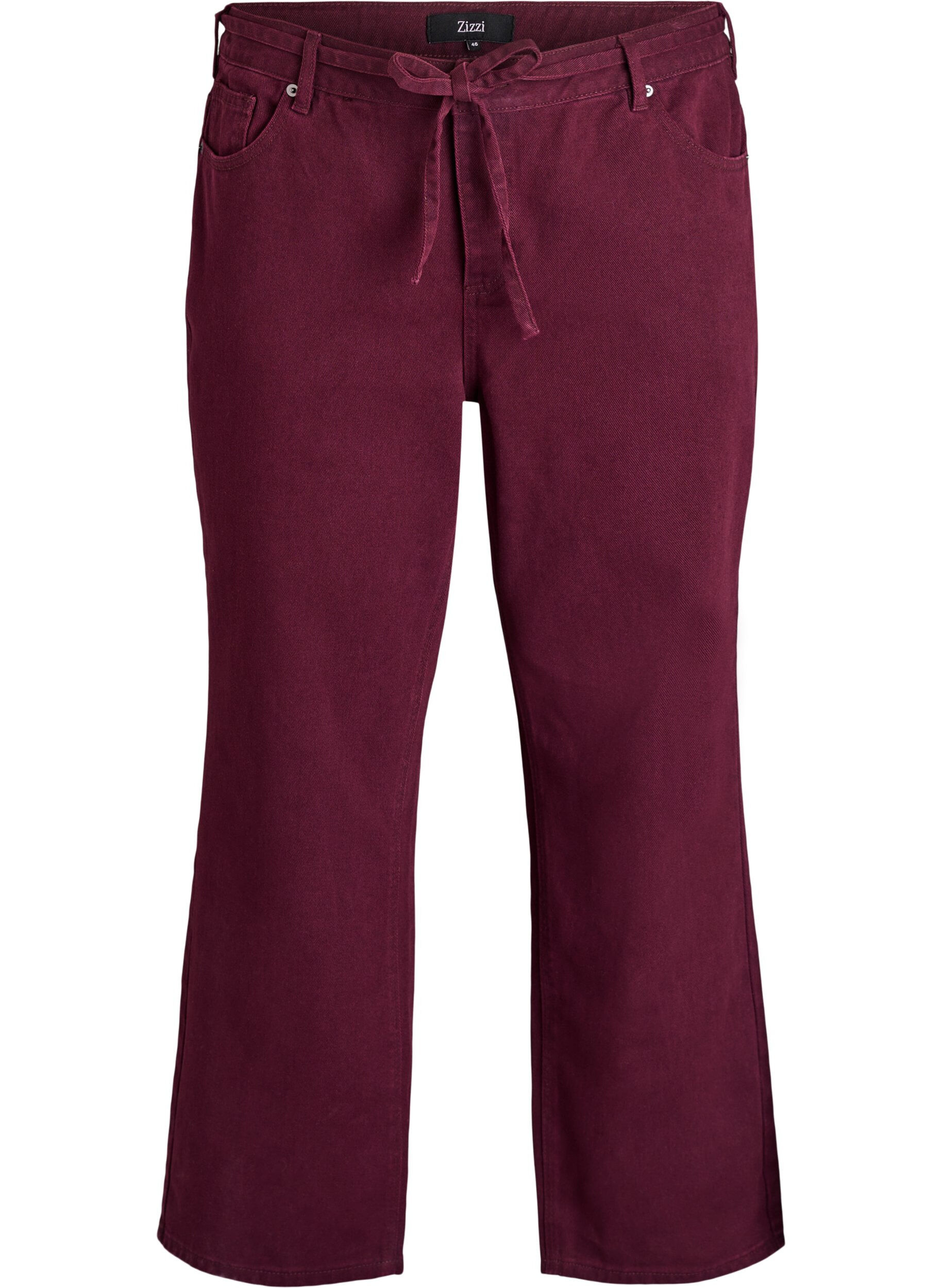 Jean taille haute de couleur avec ceinture &agrave; nouer