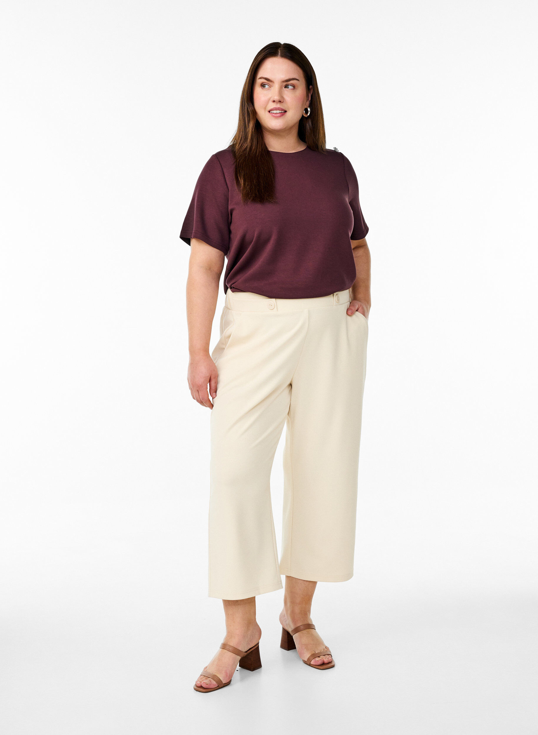 ZizziPantalon 7/8 &agrave; coupe ample, Beige, Model image number 0