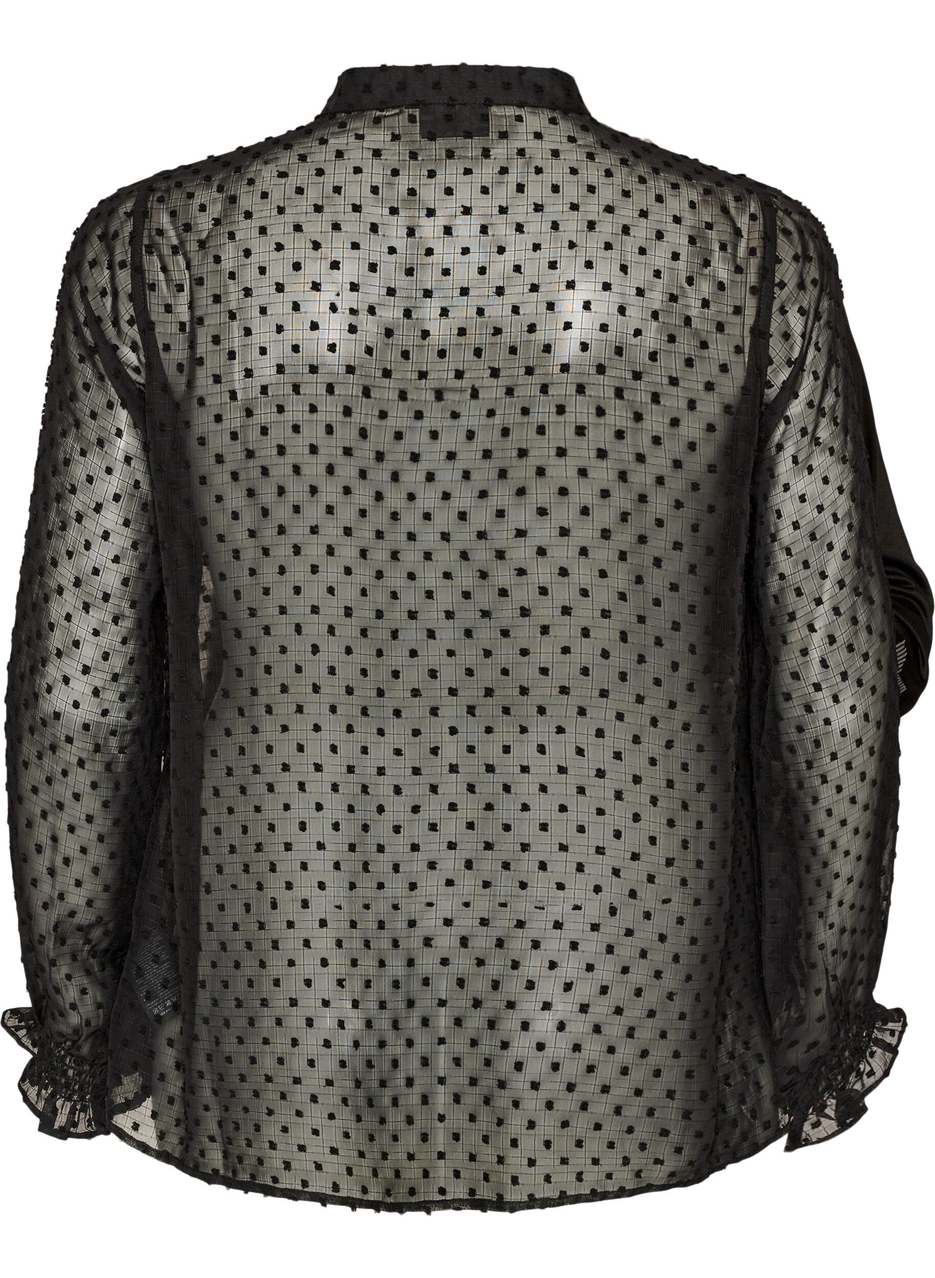 ZizziHemdbluse mit Spitzeneinsatz und Punktemuster, Schwarz, Packshot image number 1