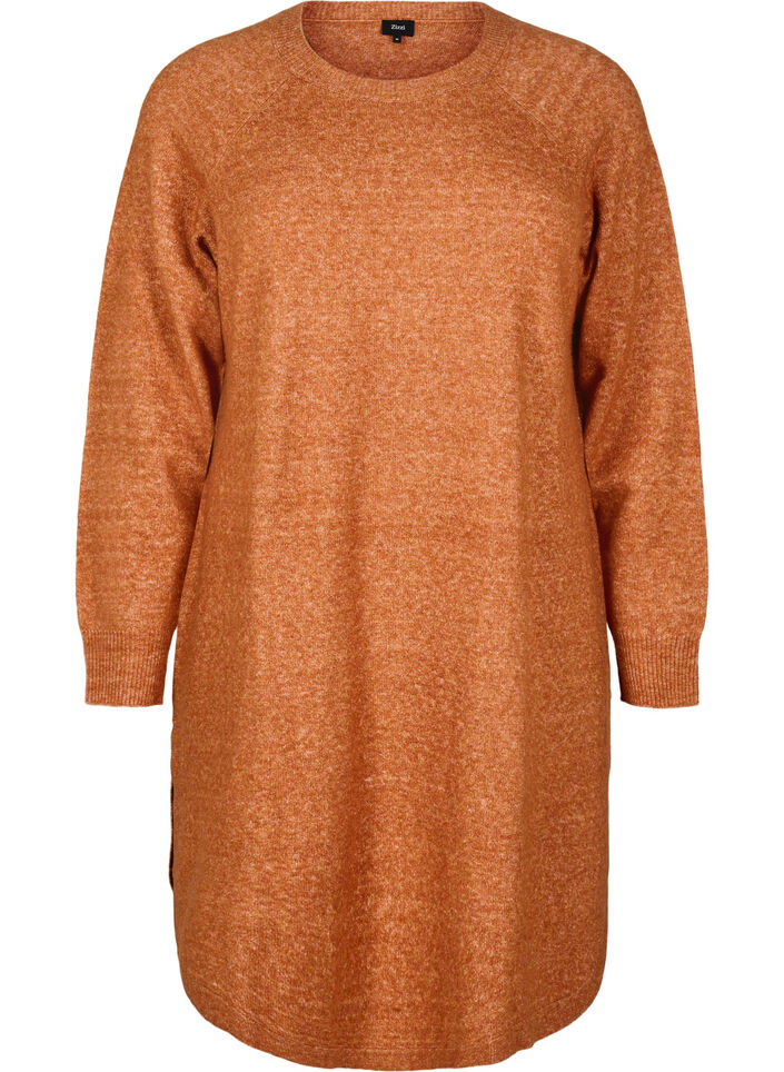 Strickkleid mit Rundhalsausschnitt, Orange, Packshot image number 0