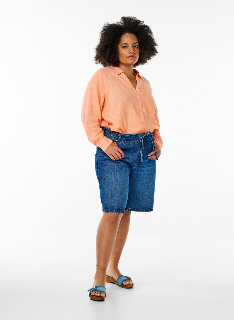 Bluse aus Leinen und Viskose mit 3/4-&Auml;rmeln, Orange, Model image number 1