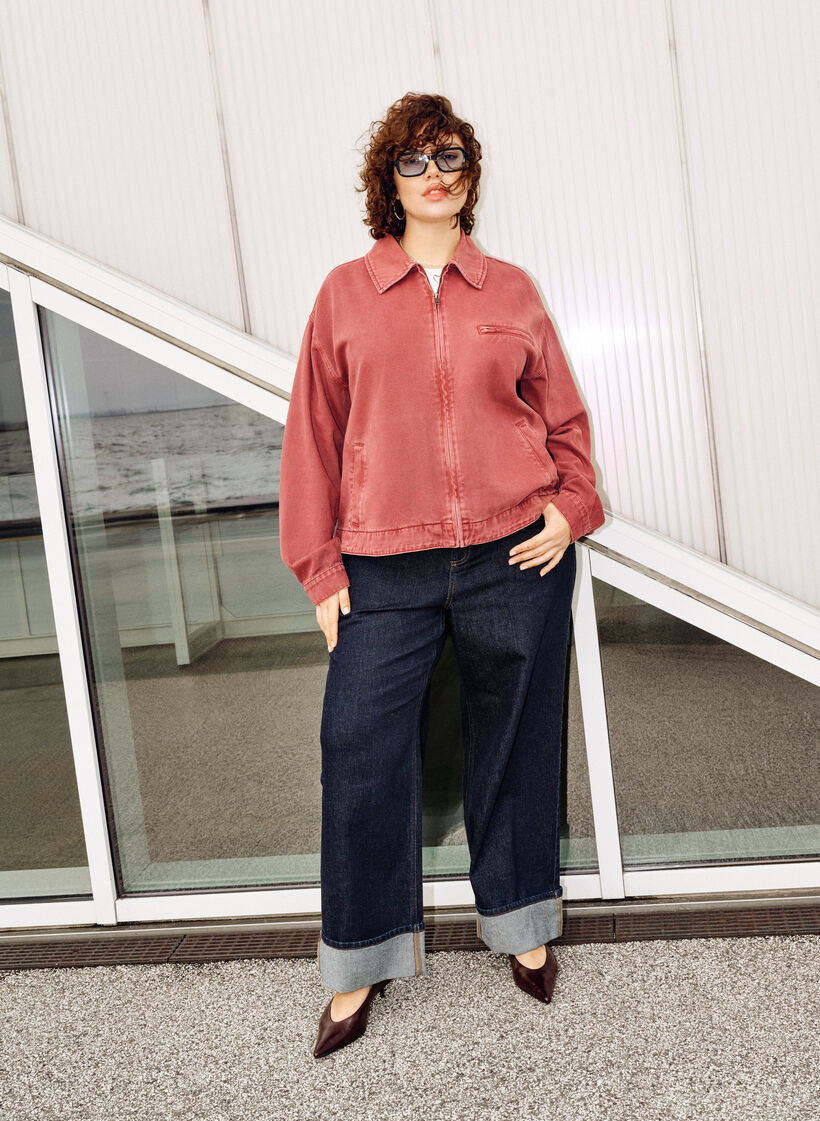 Jean droit large avec revers, Bleu, Image image number 0