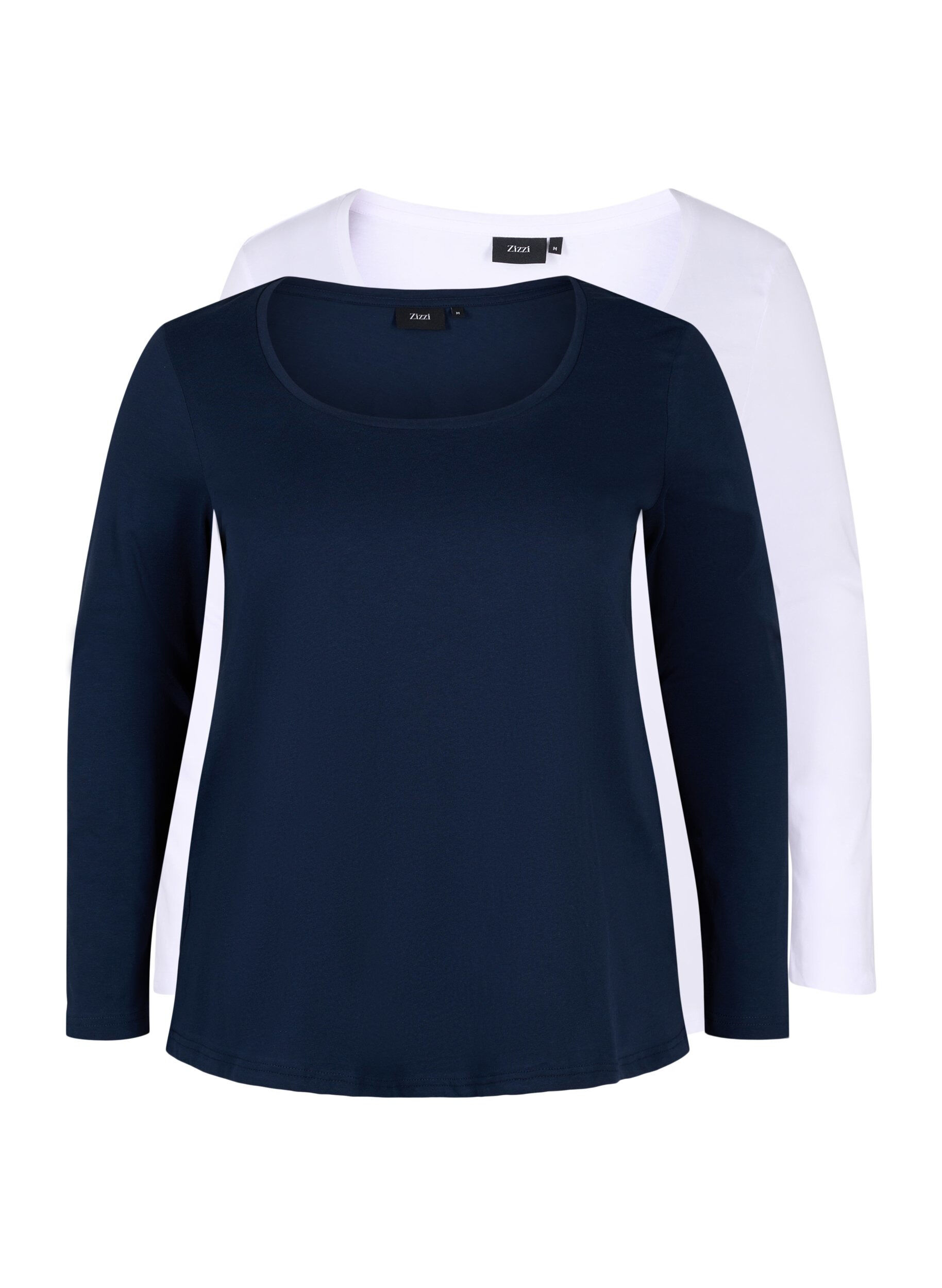 Zizzi Lot de 2 blouses basiques en coton, Navy B/B White, Packshot image number 0