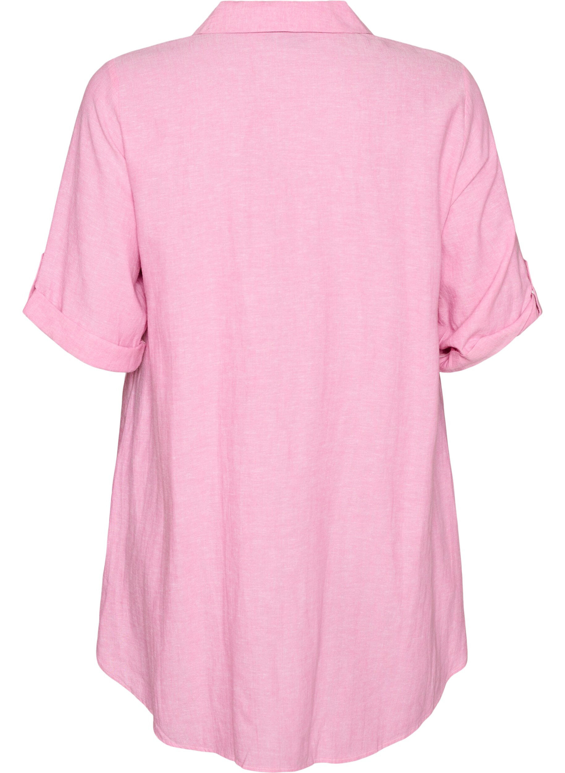 ZizziLinen and viscose tunic with A-shape, Pink, Packshot image number 1