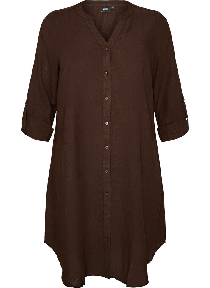 Chemise longue en lin et viscose, Marron, Packshot image number 0