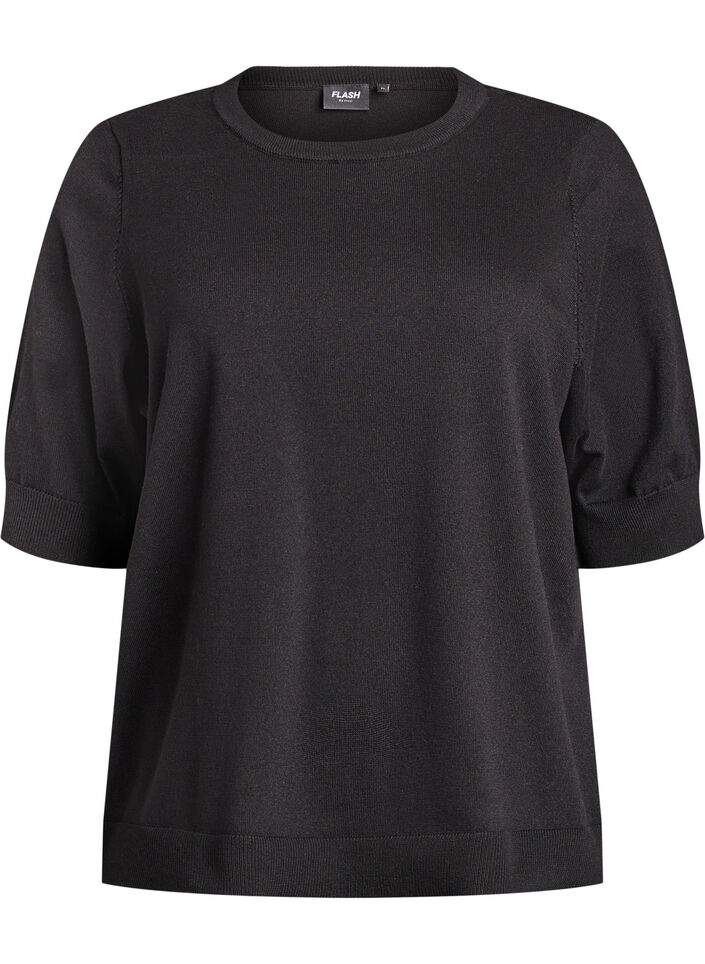 Fein gestrickte Bluse mit kurzen &Auml;rmeln, Schwarz, Packshot image number 0