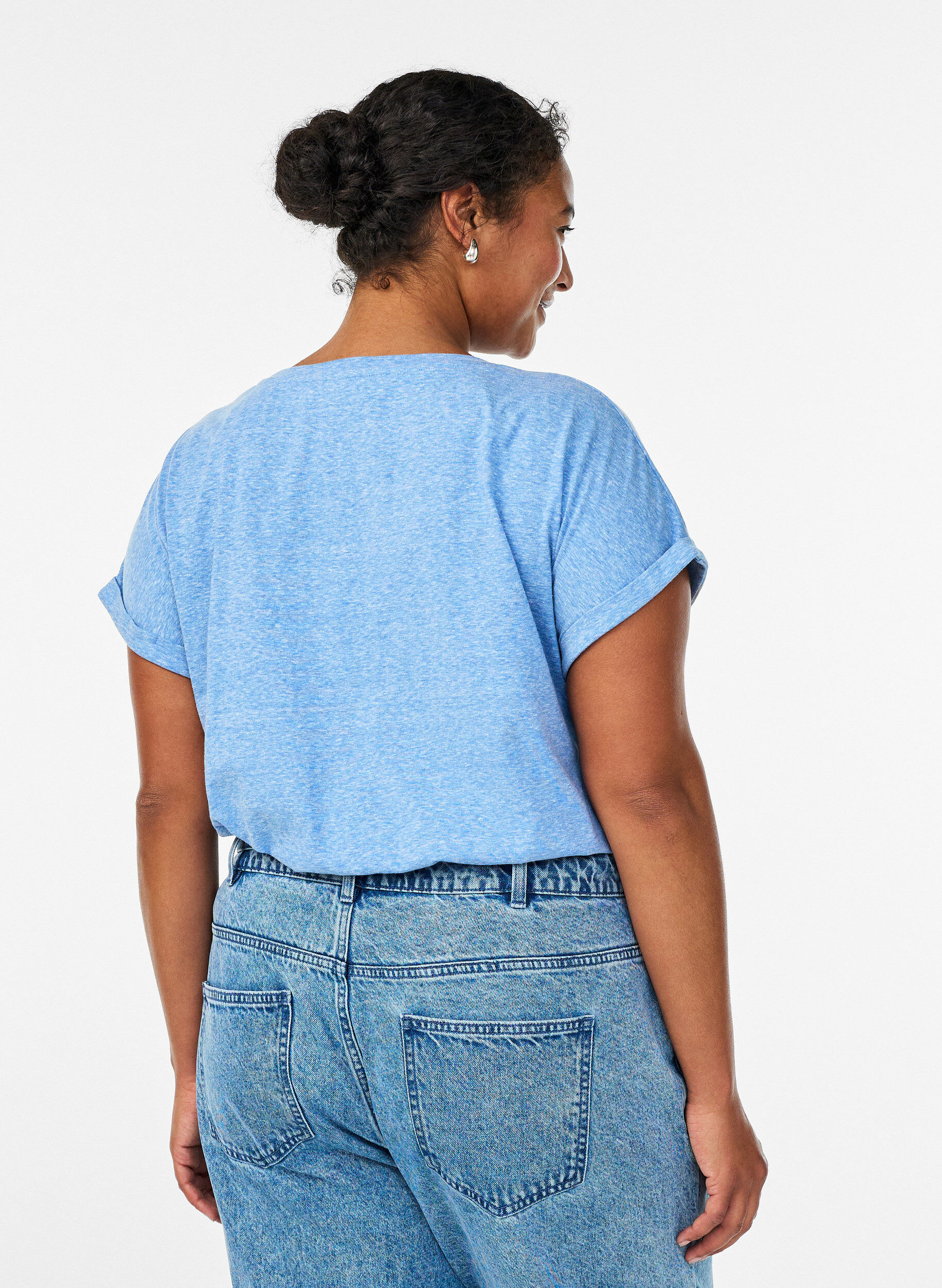 Zizzi T-shirt m&eacute;lang&eacute; &agrave; manches courtes, Bleu, Model image number 2