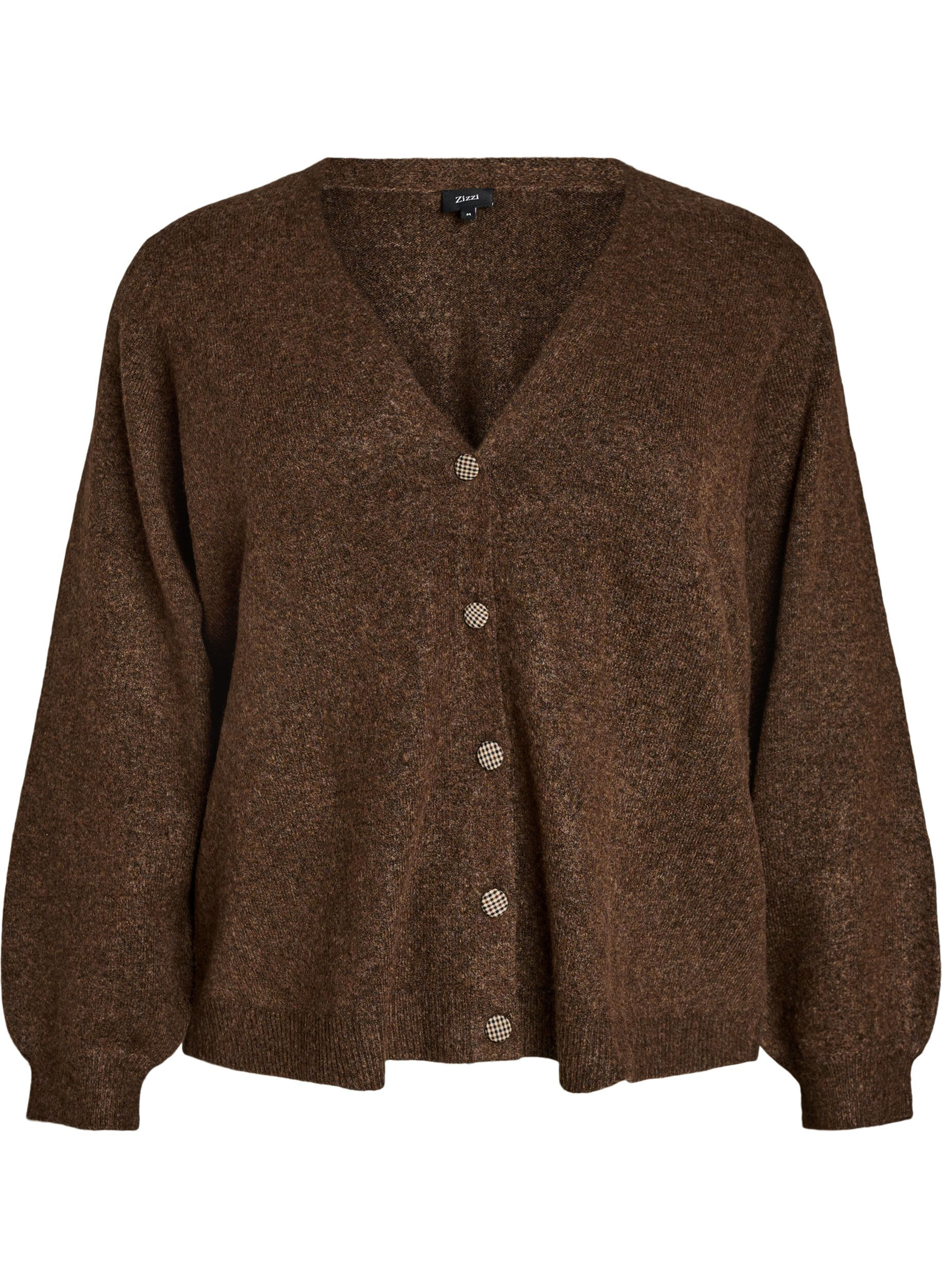 ZizziStrickjacke mit Zierkn&ouml;pfen und V-Ausschnitt, Braun, Packshot image number 0