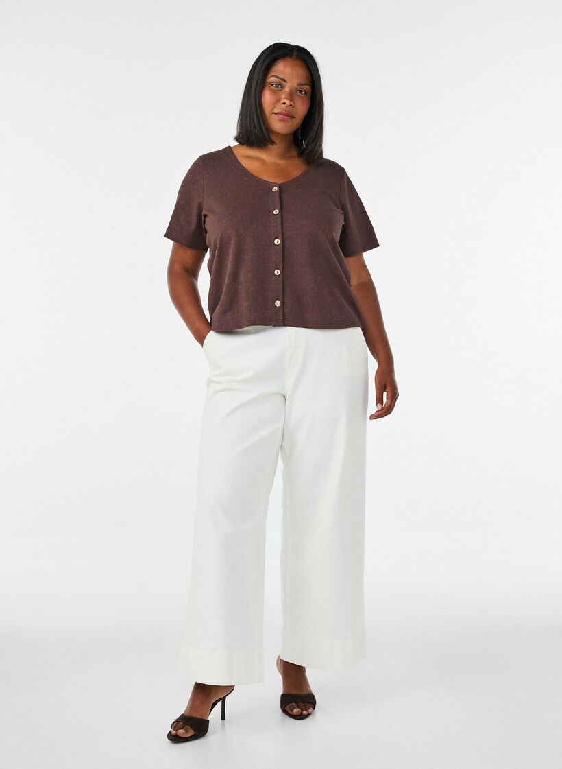 Strukturierte Bluse aus Baumwolle mit Knopfleiste, Braun, Model image number 1