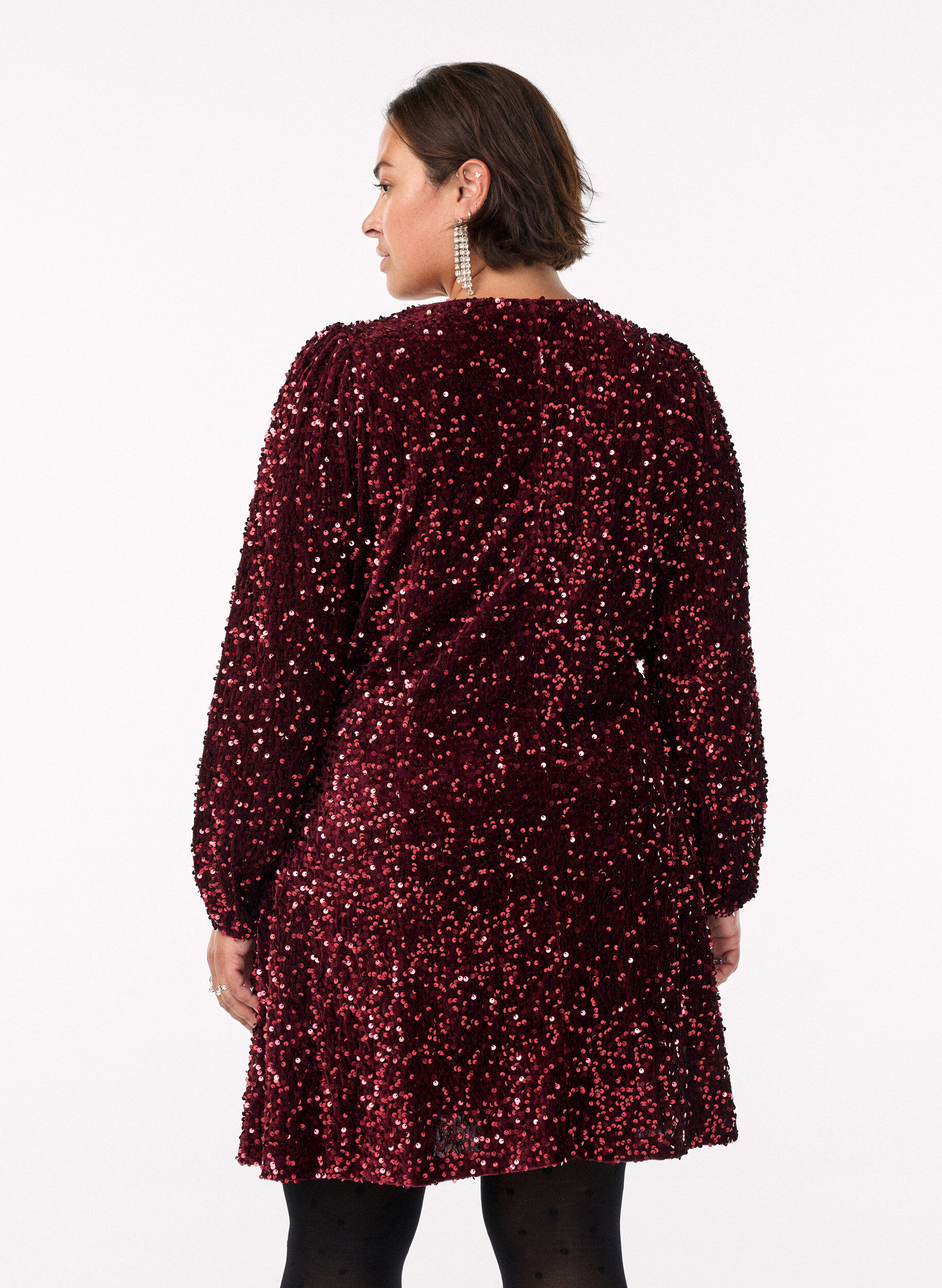 ZizziRobe courte &eacute;vas&eacute;e &agrave; sequins, Rouge, Model image number 2