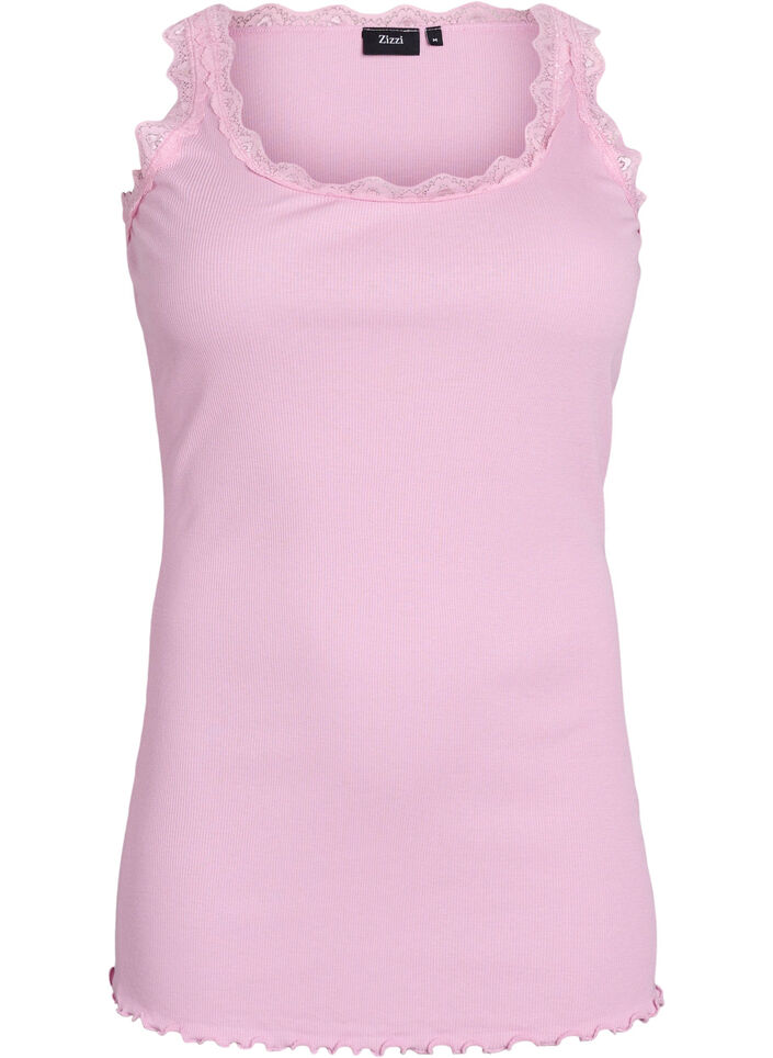 Top avec finitions en dentelle, Rose, Packshot image number 0