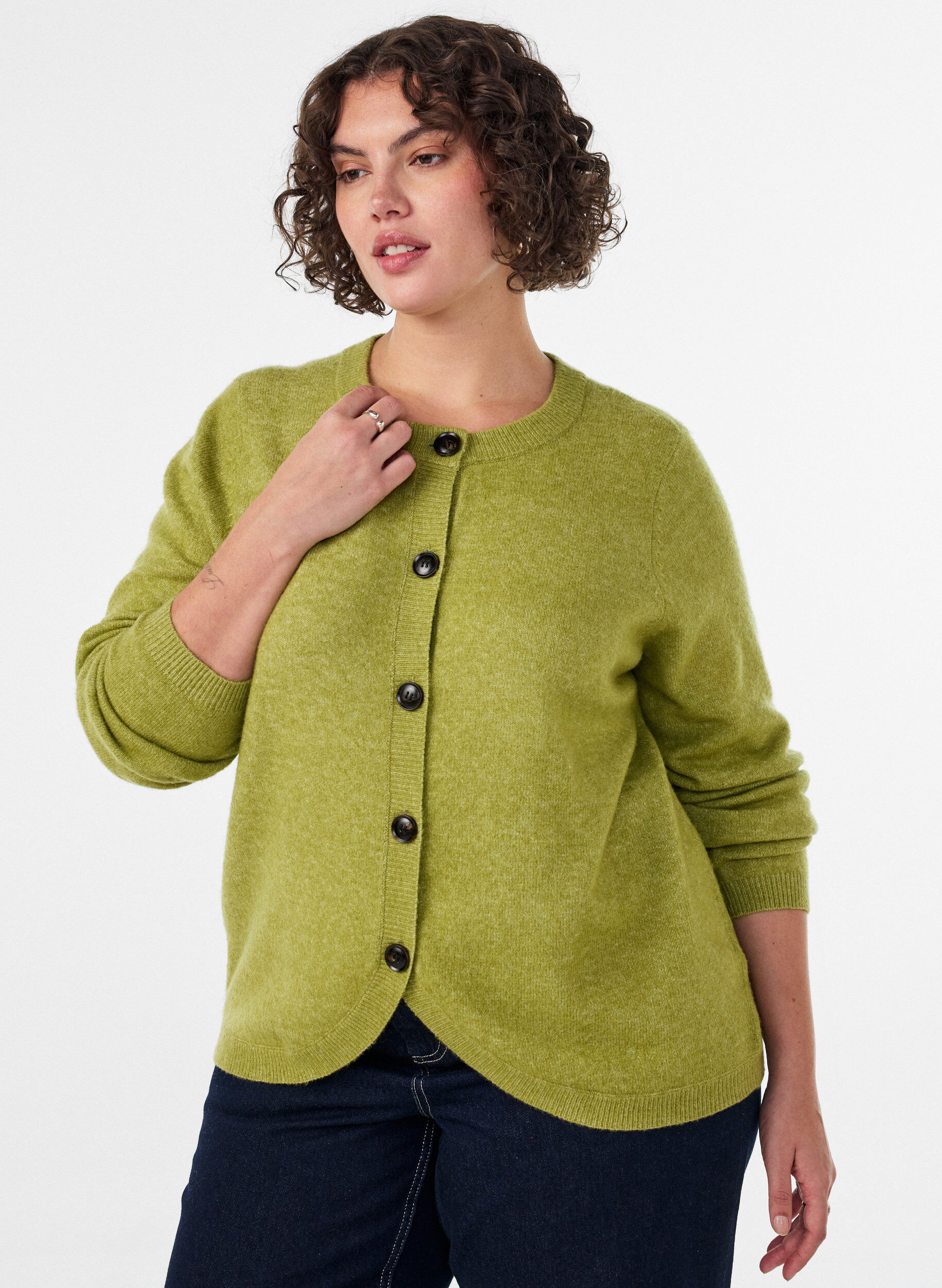 ZizziCardigan avec boutons et devant arrondi, Vert clair, Model image number 0