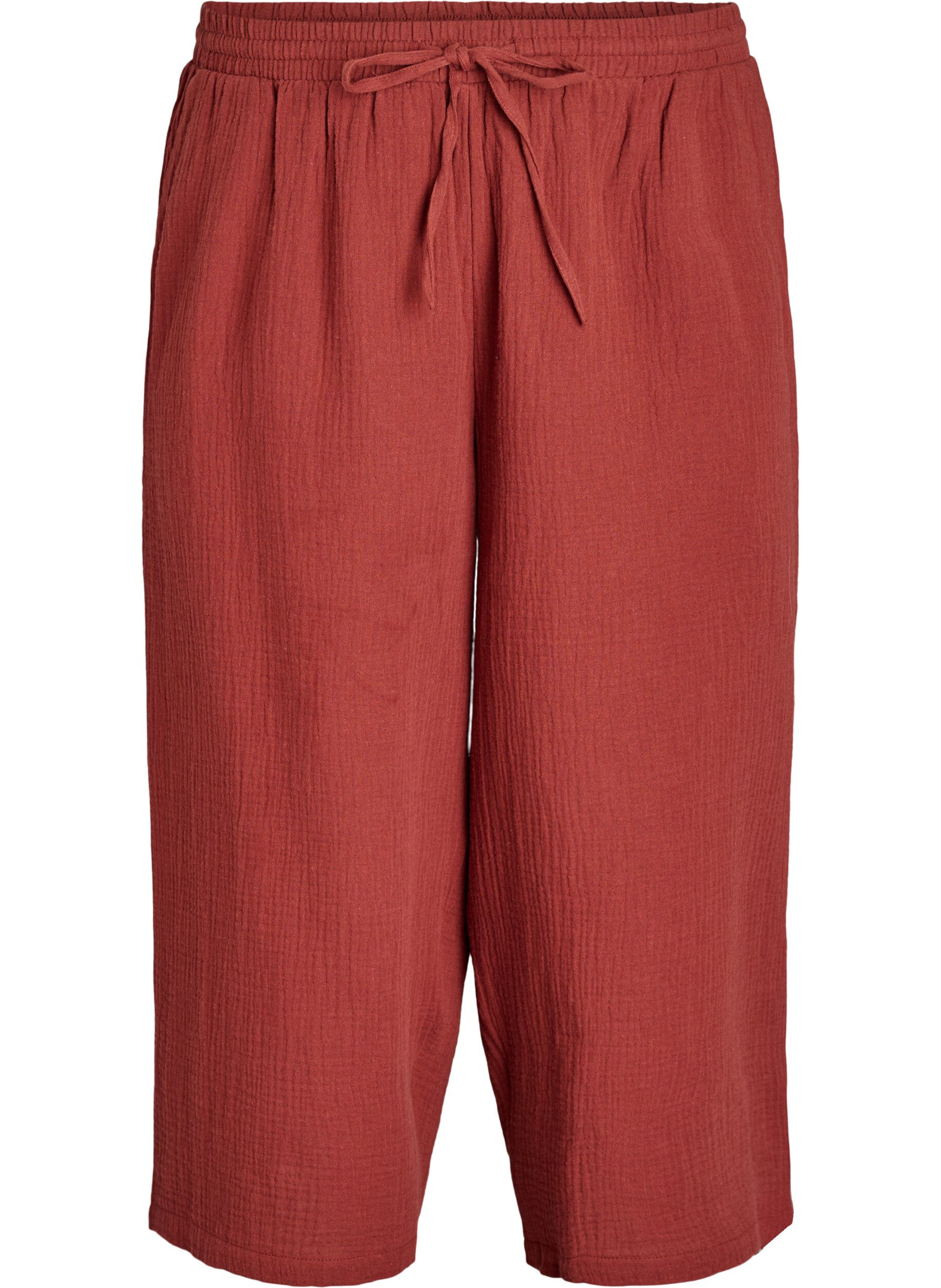 Zizzi Culotte-Hose aus Baumwollmusselin mit hohem Bund, Rot, Packshot image number 0