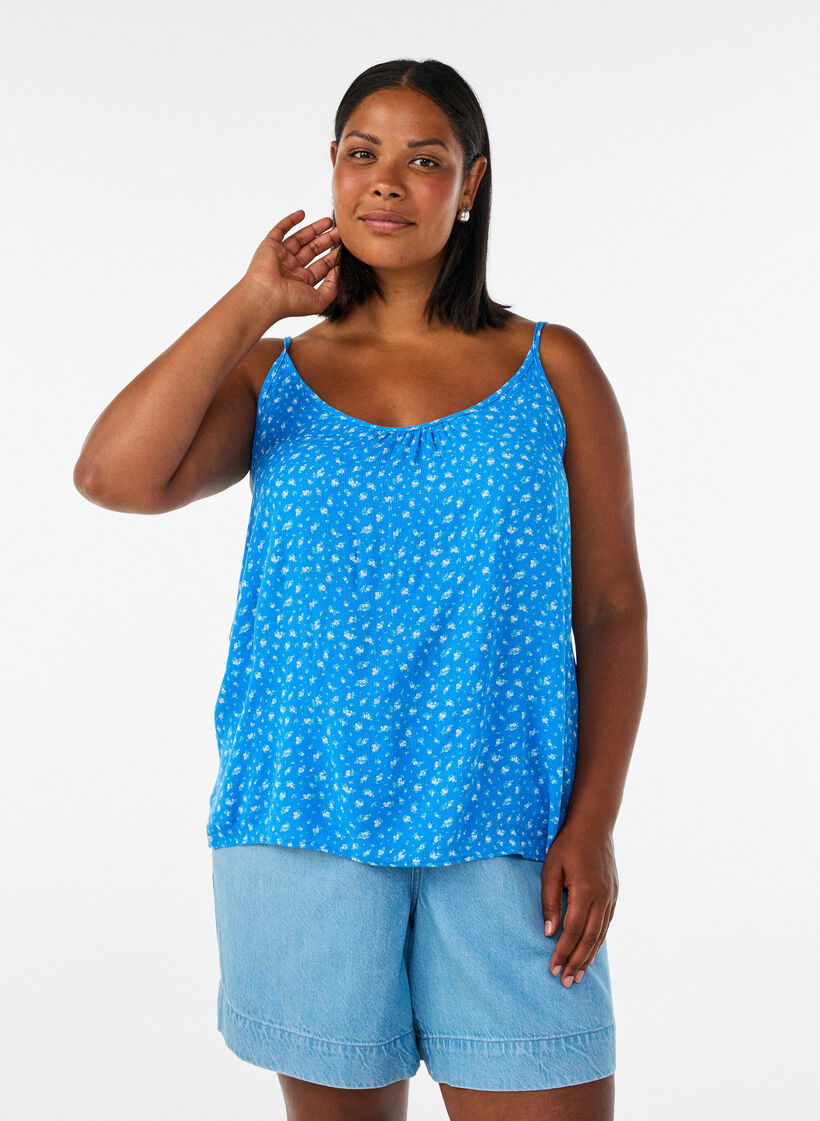 Top &agrave; bretelles en viscose, Bleu, Model image number 0