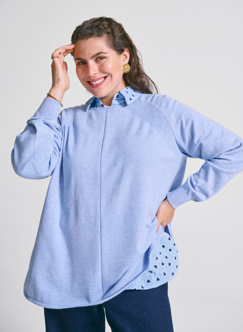 Chemisier en tricot avec col rond et motif tricot, Bleu Clair, Image image number 0
