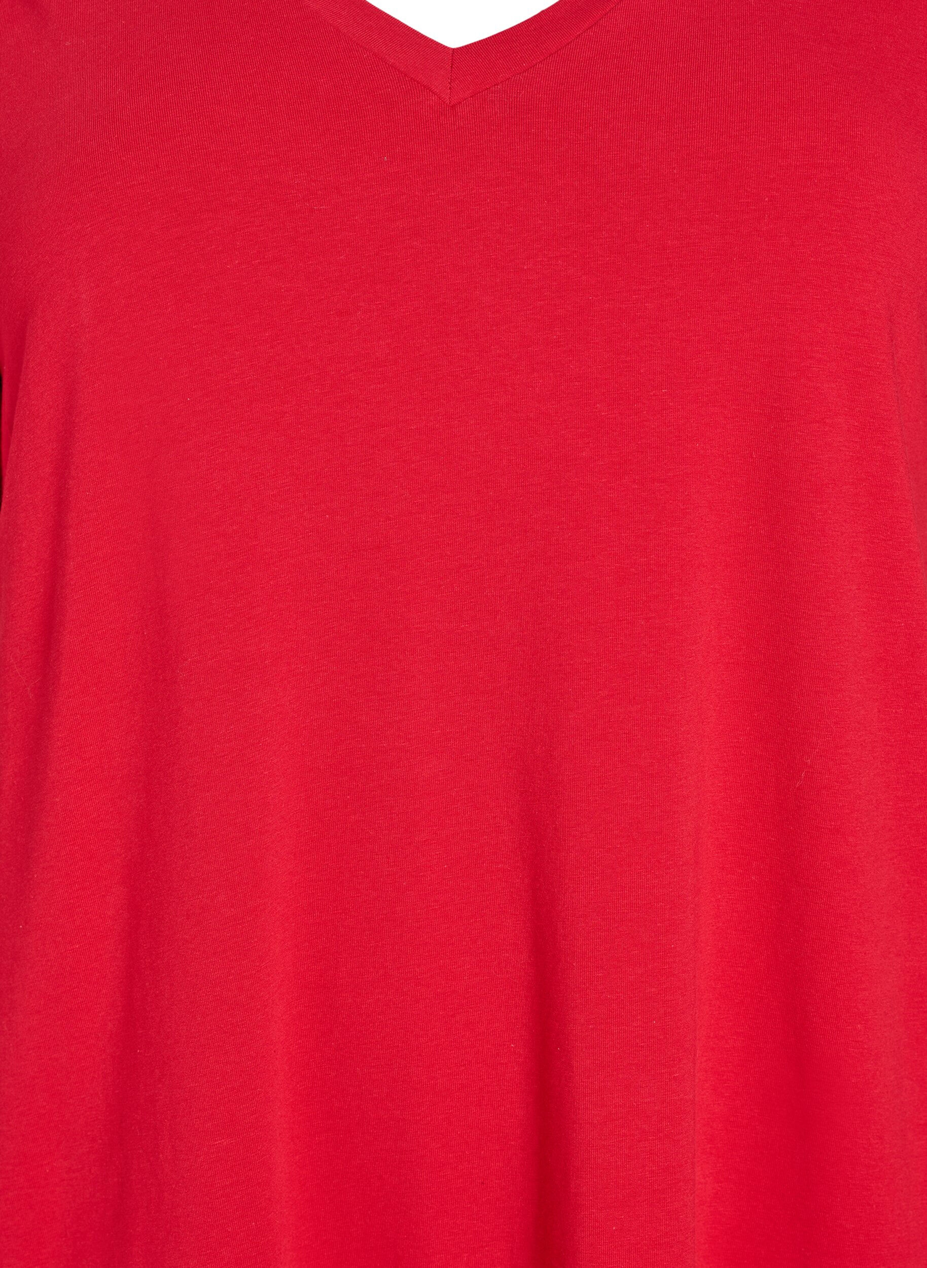 Zizzi Midi-T-Shirtkleid mit V-Ausschnitt, Rot, Packshot image number 2