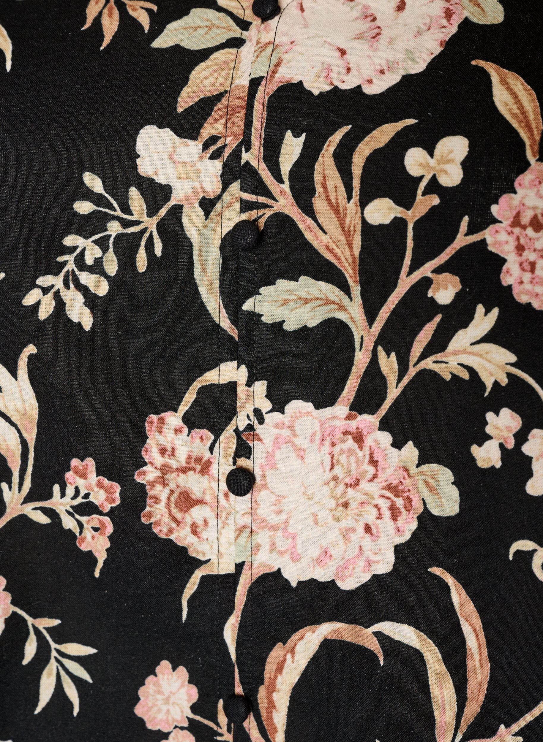 ZizziGebl&uuml;mte Bluse aus Leinen und Viskose mit langen &Auml;rmeln, Schwarz, Packshot image number 2