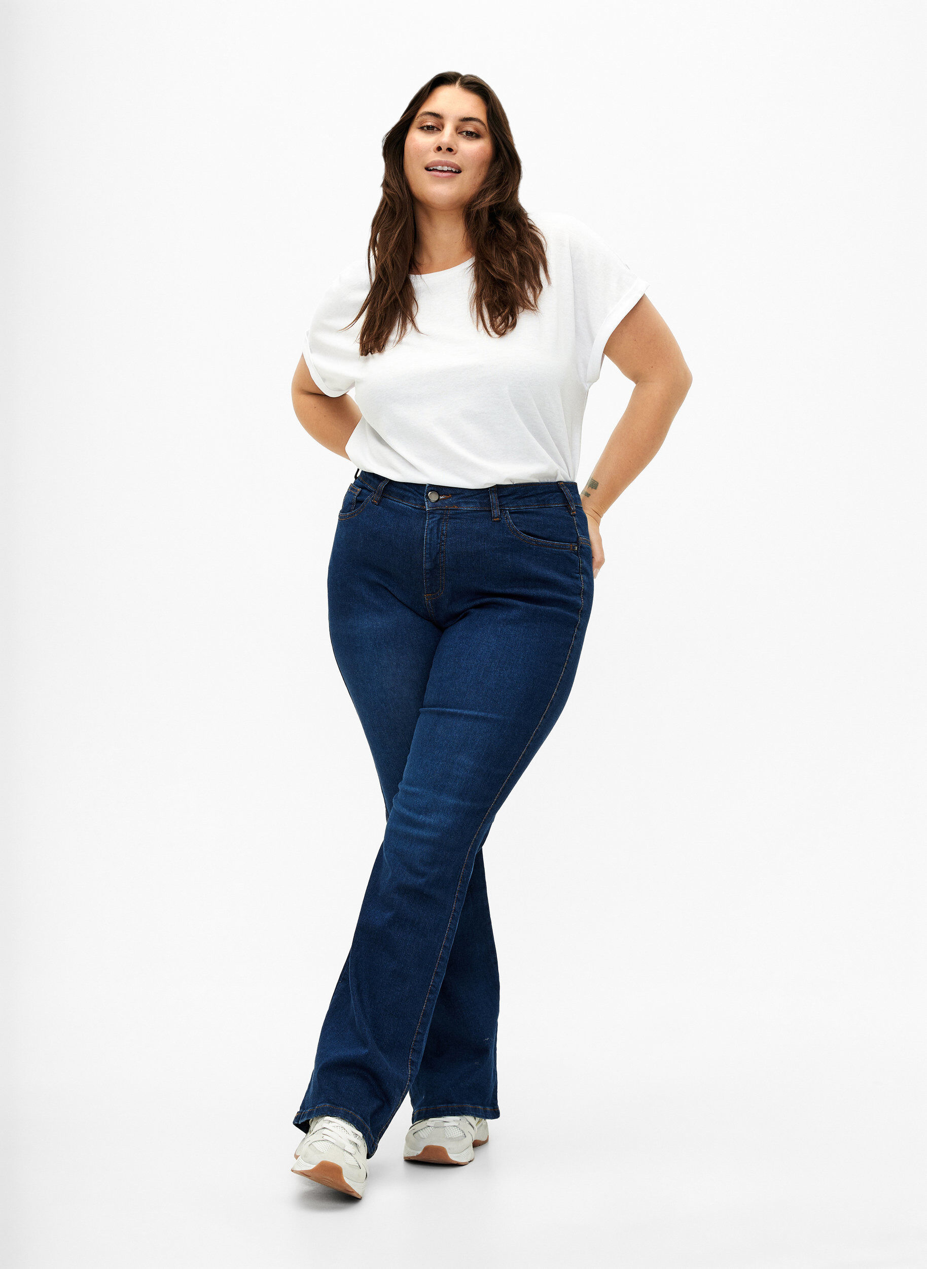 Jeans bootcut Ellen &agrave; taille haute, Bleu, Model
