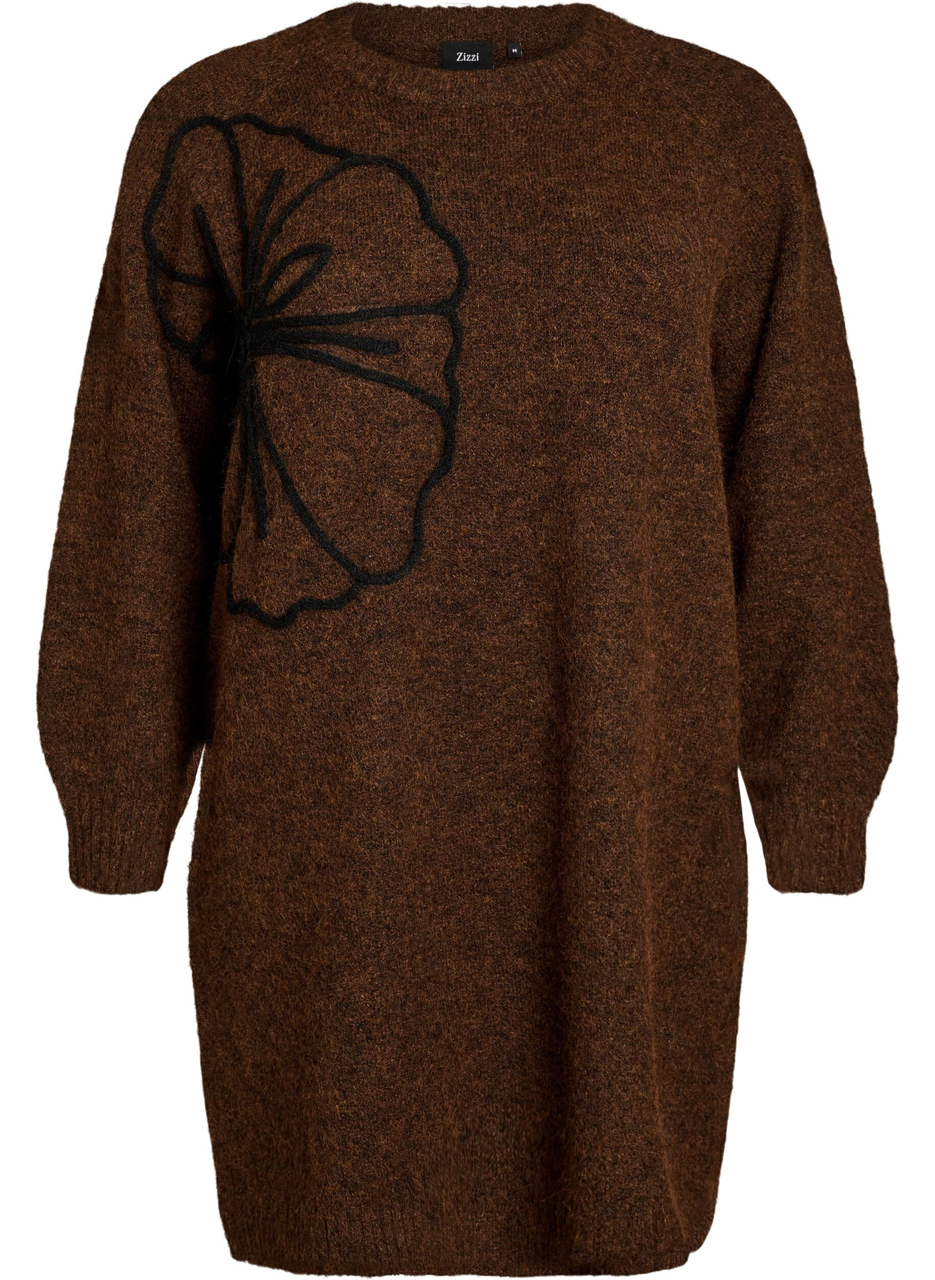 Robe pull avec grande fleur appliqu&eacute;e
