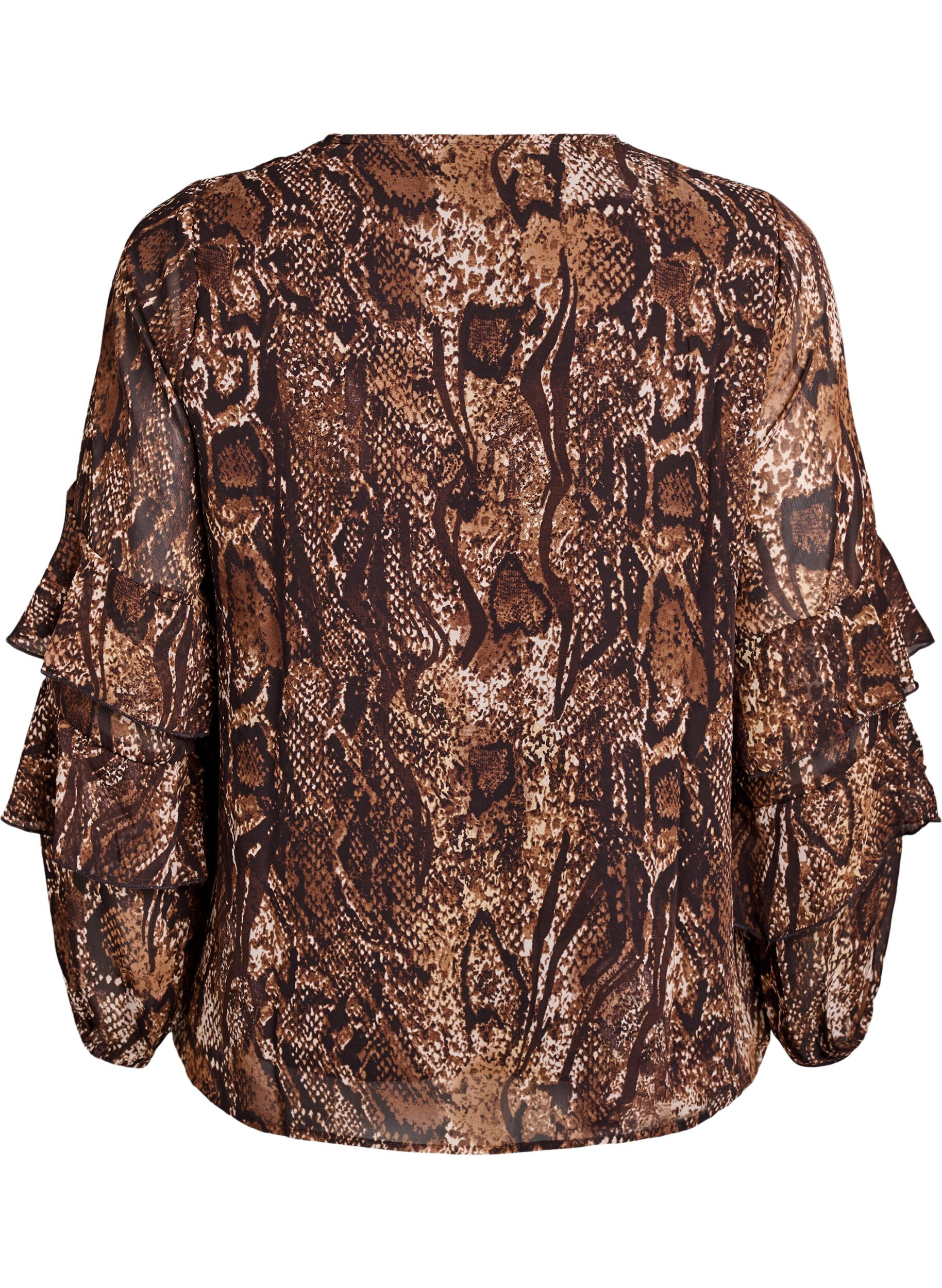 Zizzi Bluse mit Animal-Print und R&uuml;schen, Braun, Packshot image number 1