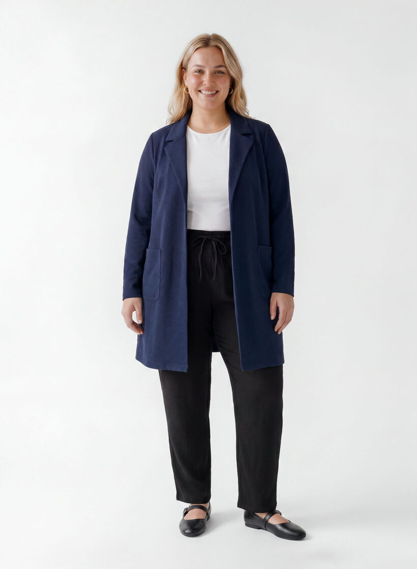 Lange Blazer mit Taschen, Blau, Model image number 1