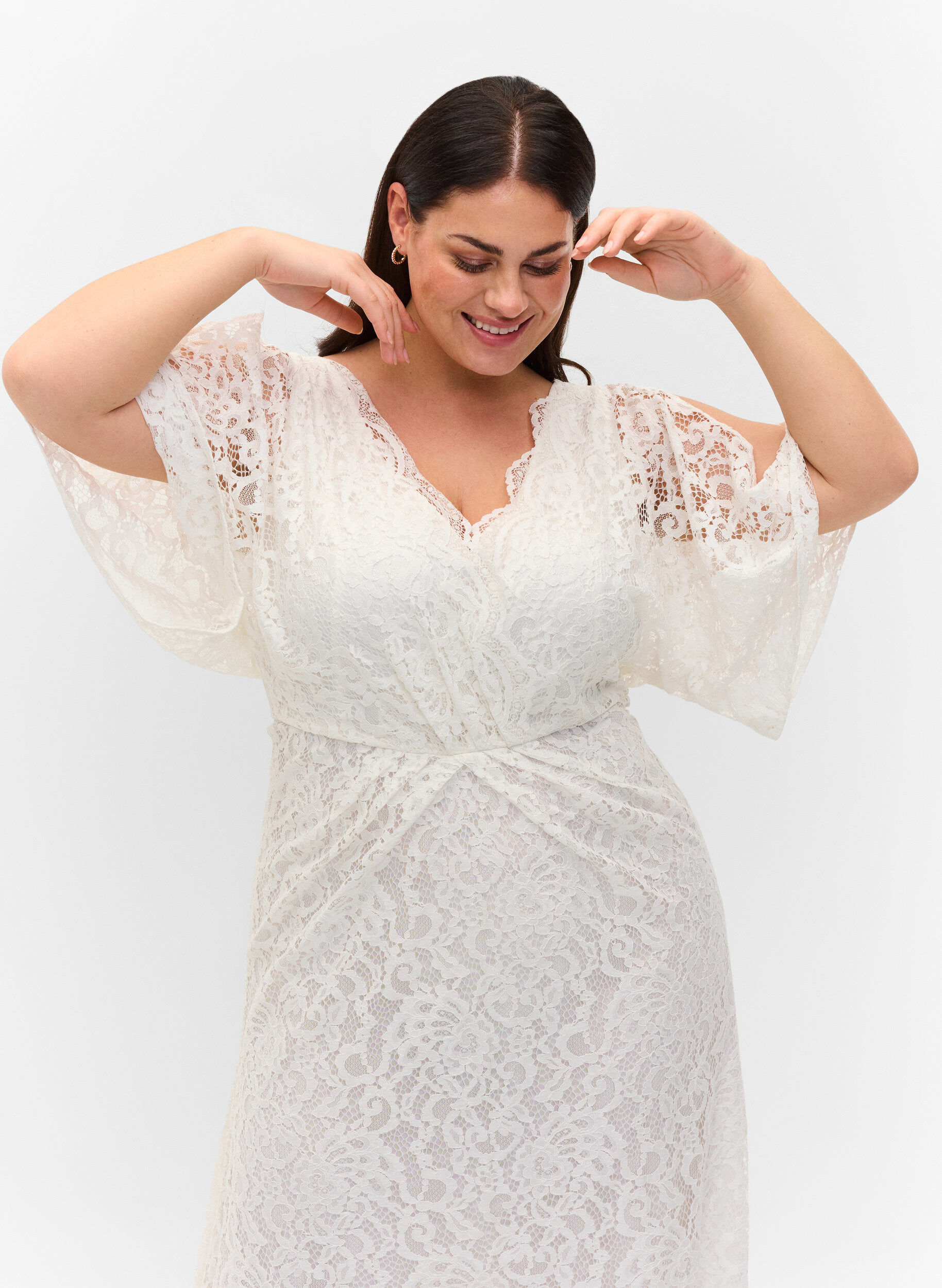 Zizzi Brautkleid mit Spitze und Schlitz, Star White, Model image number 3